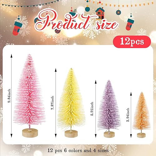 Miniatura 3 de Soulchen 12 piezas mini árboles de Navidad pastel de 4 a 10 pulgadas, color rosa Canyland centros de mesa de pueblo de Navidad, decoración de mesas,