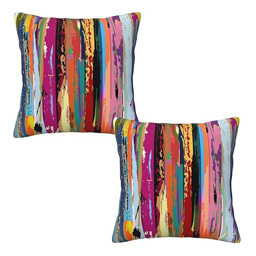 Lcokin Multicolored Rainbow Abstract Throw Pillow Covers 16x16 in Set