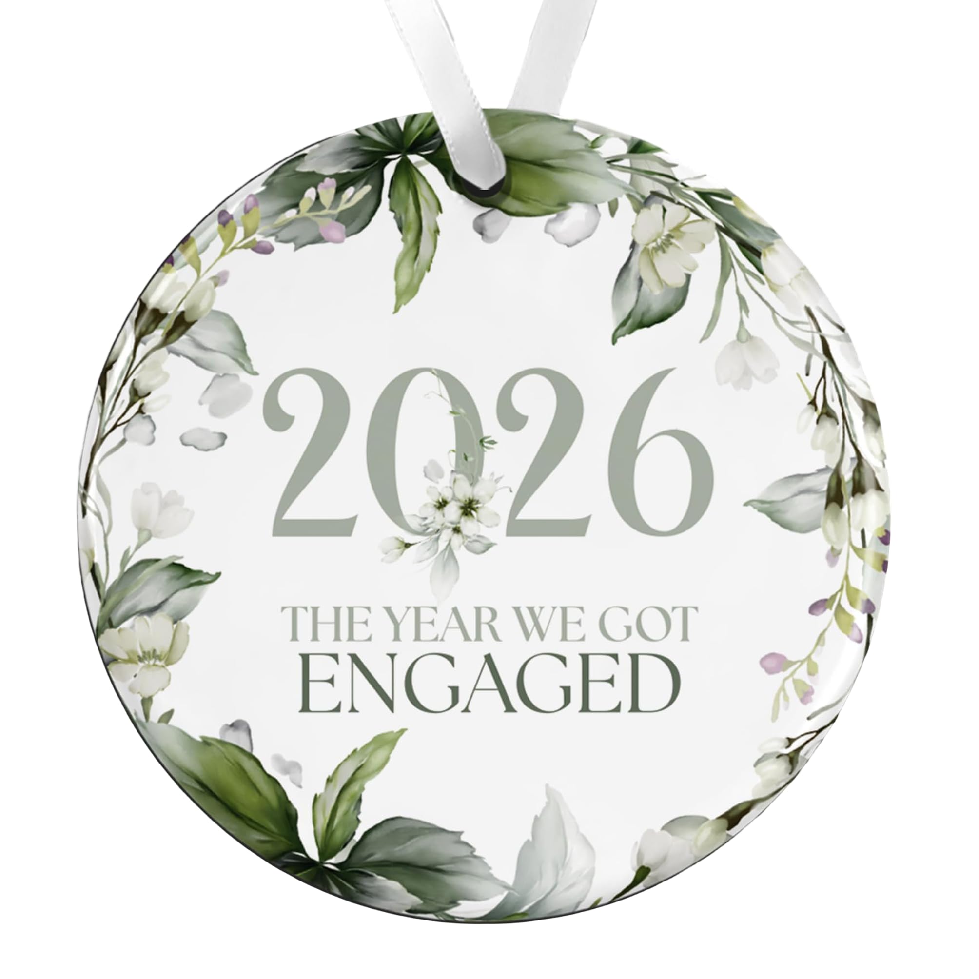 2026 Ceramic Engagement Plaque Bauble Ornament - Memento Keepsake - Gift For Fiance/Newly Engaged Couple With Gift Box (2026 - The Year We Got Engaged Ceramic Bauble)