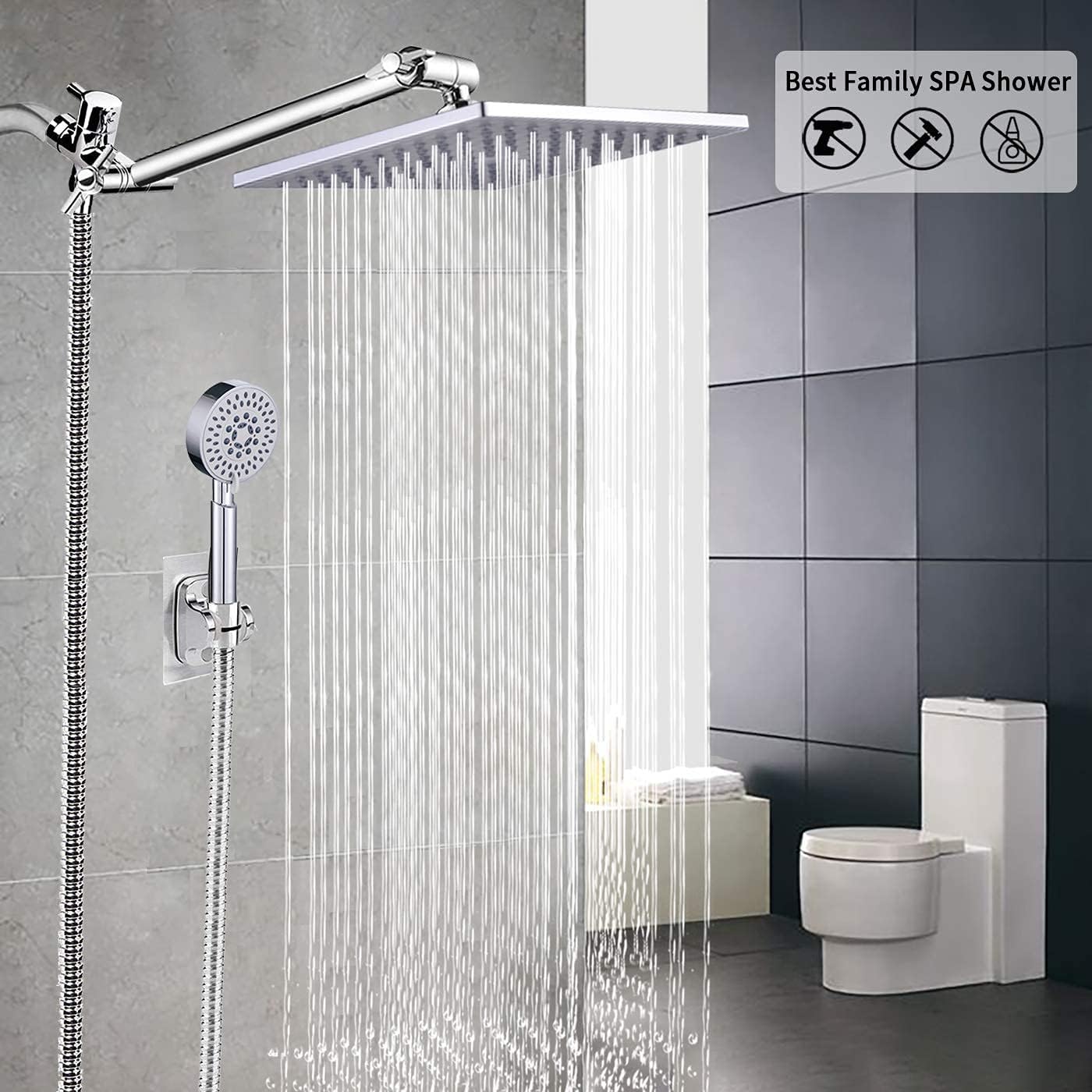 Tор Rаtеd Lohner Rainfall Shower Head Kit with Hose,8High Pressure Rainfall Shower Head,11''Adjustable Shower Arm,Shower Bracket,Shower Head