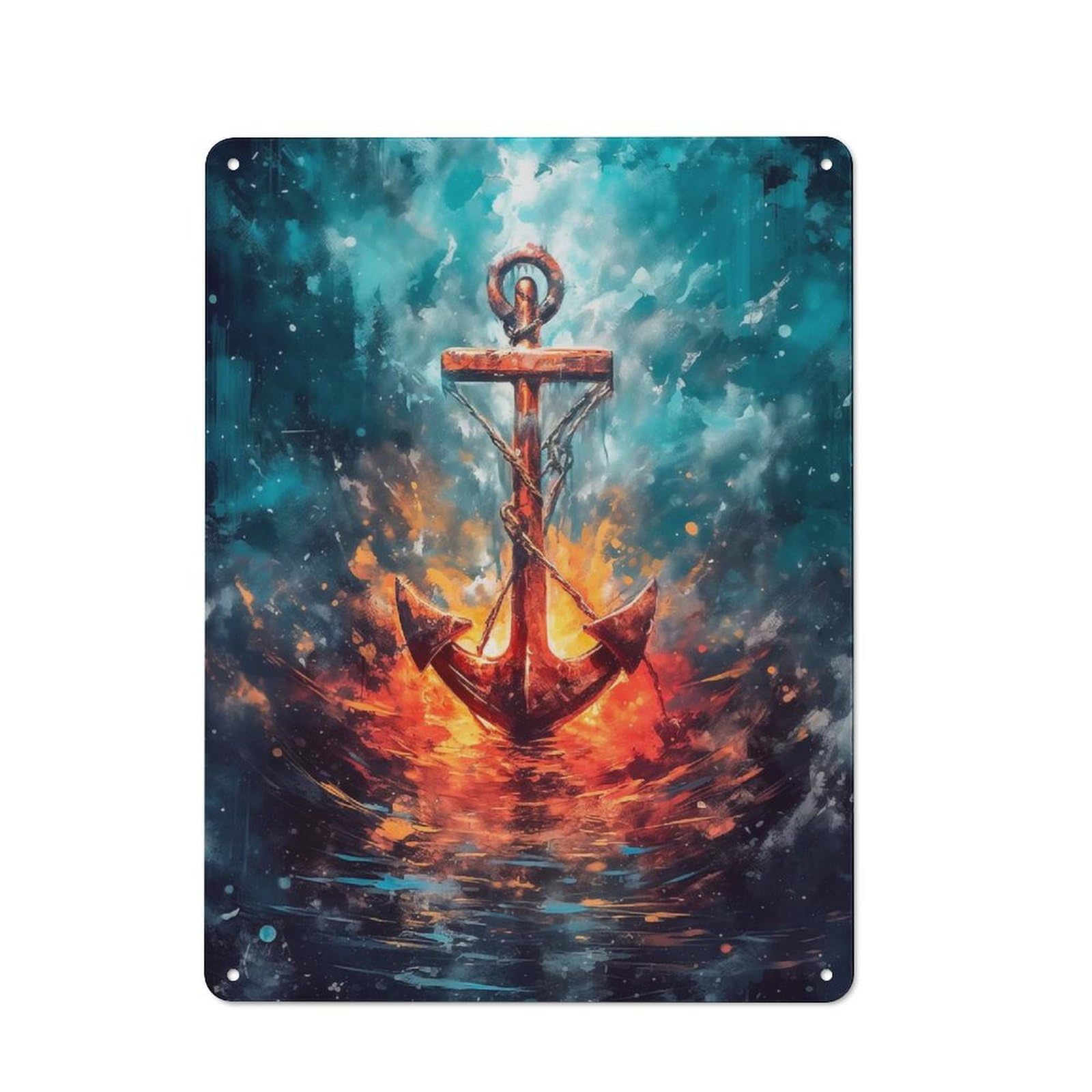 Junmoney Fire Anchor Tin Wall Plaque 40X30cm With For Living Room Or Hallway, A Decorative Christmas Gift For Hallway Decor Fans