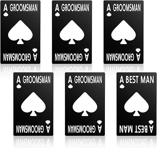 6 unidades de padrinos de boda abrebotellas padrinos de boda de acero inoxidable tamaño tarjeta de crédito tapa abrebotellas de cerveza, tarjeta de