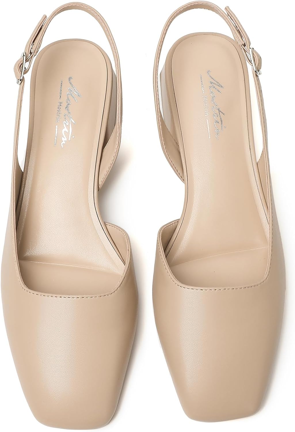 Mostrin Nude Chunky Low Heels for Women D'Orsay Slingback Block Heel Pumps Closed Square Toe Mary Jane Dress Shoes for Work Office Daily Wedding - Image 6