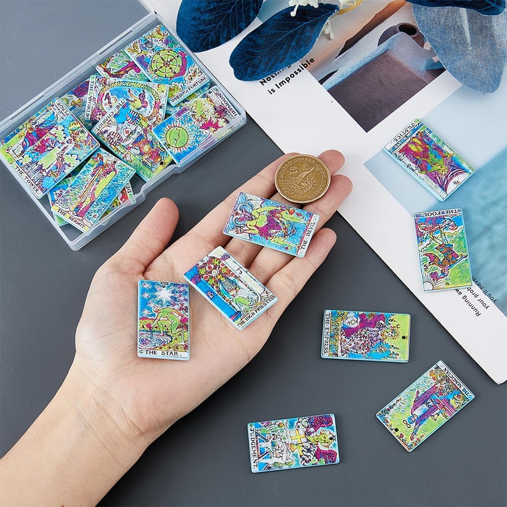 DICOSMETIC 22Pcs 22 Styles Tarot Charms Bulk Colorful Acrylic Pendants Arcana Pendants Good Luck Charms Vintage Magic Charm for DIY Jewelry Making, Hole: 1.8mm - Image 3