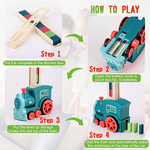 Miniatura 4 de Juguetes para niños 80 piezas de juguetes automáticos de tren de dominó para niños de más de 5 años de edad juego de construcción de dominó mexicano