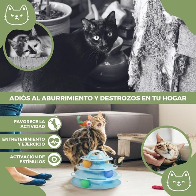 Foto 3 de 8 de Mobiclinic®Pets, Juguete para Gatos, Interactivo, Catplay, Estimulación sensorial, 4 Niveles, Pelotas