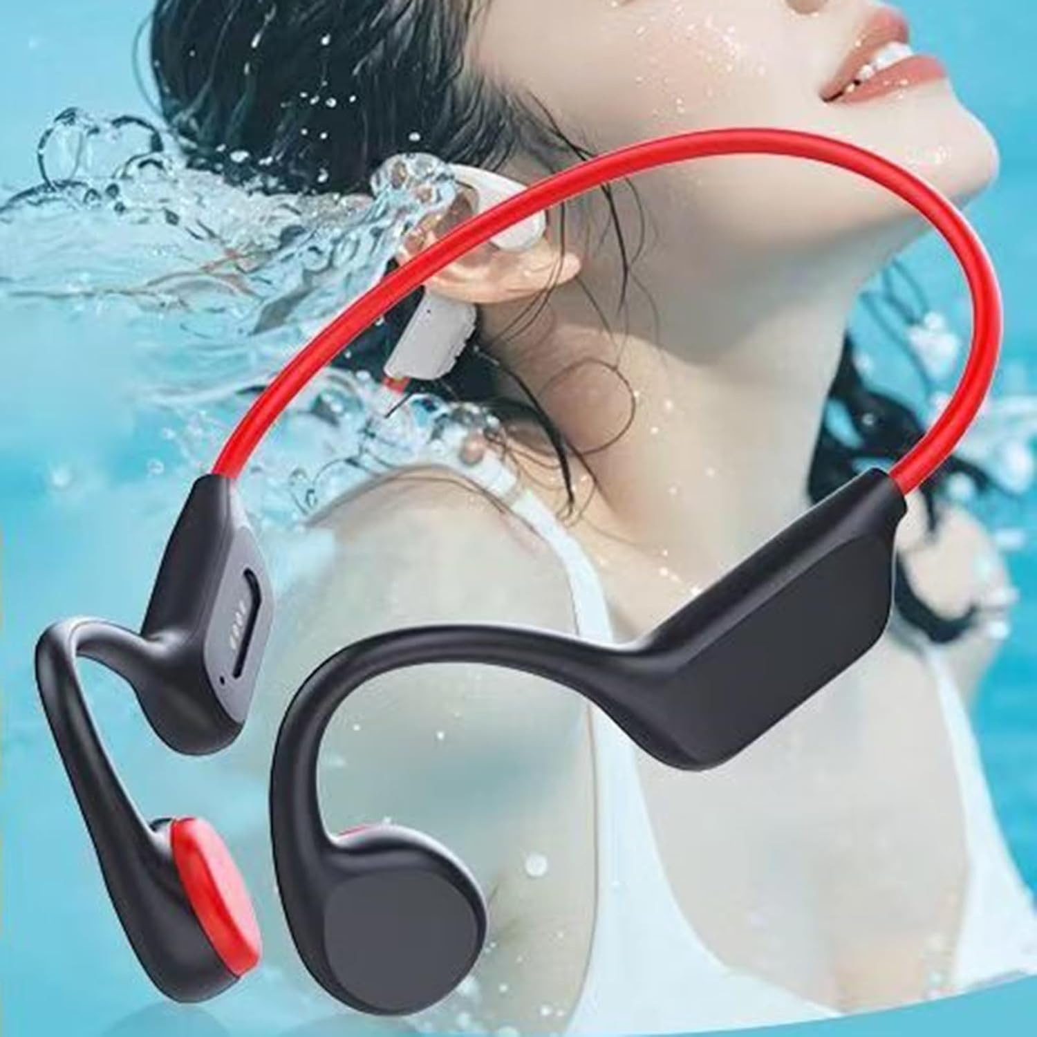 Bone Conduction Headphones Wireless Bluetooth 5.4 IPX8 Waterproof Swimming Headphones Built-in 32GB Open Ear Headset Sport Earbuds Built in 16G Memory & Mic,Sports Headset for Running,Cycling,White