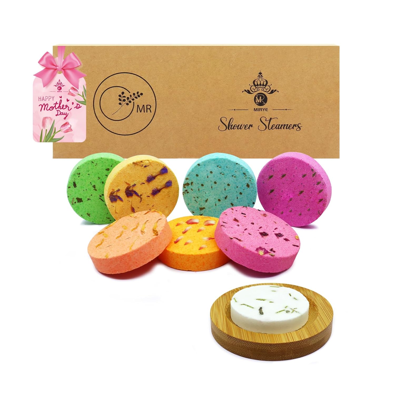 Shower Steamers Aromatherapy – 8 Pack Organic Shower Bombs with Natural Essential Oil, Self Care and Stress Relief Birthday Gifts for Women Men, Mothers Day Gifts for Mom, w/Tray