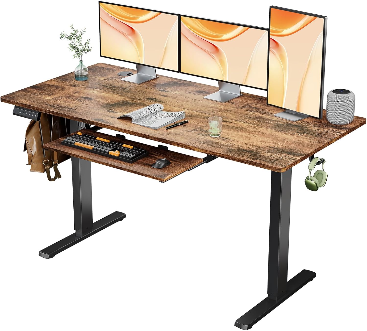 Standing Desk with Keyboard Tray, 55 x 24 Inches Electric Standing Desk Adjustable Height with 3 Memory Presets, Ergonomic Adjustable Desk Stand Up Desk Computer Desk Home Office, Rustic Brown Rustic Brown 55in-Keyboard Tray
