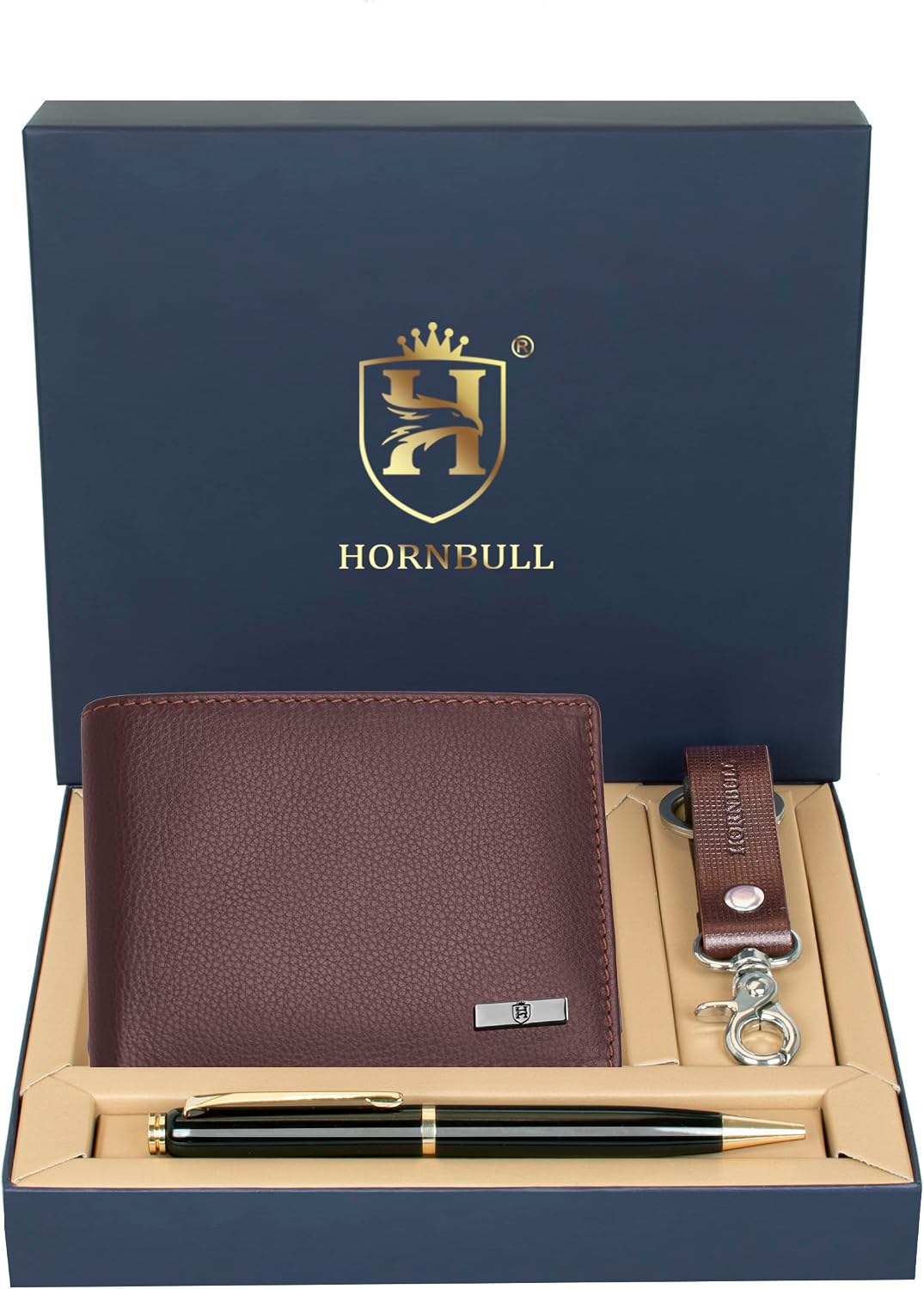 HORNBULL Maddison Men's Leather Wallet, Pen & Keyring, Brown, Classic image 2