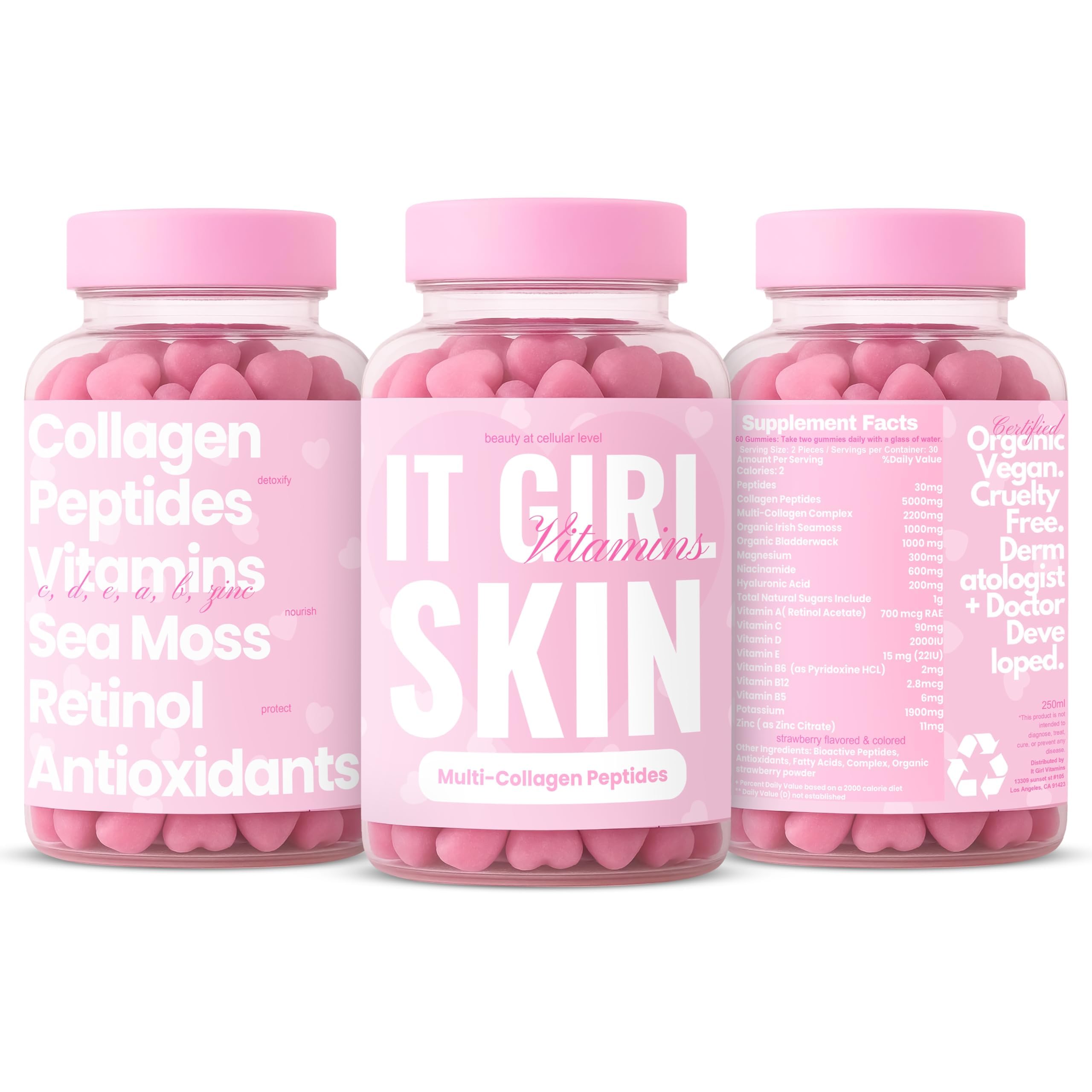Glowing Skin Collagen Gummy, Hydrated, Youthful Skin, Hyaluronic Acid, Peptides, Retinol, Sea Moss, Vitamins & Antioxidants for Anti-Aging, Acne, Skincare, Beauty Gummies for Women, Organic & Vegan