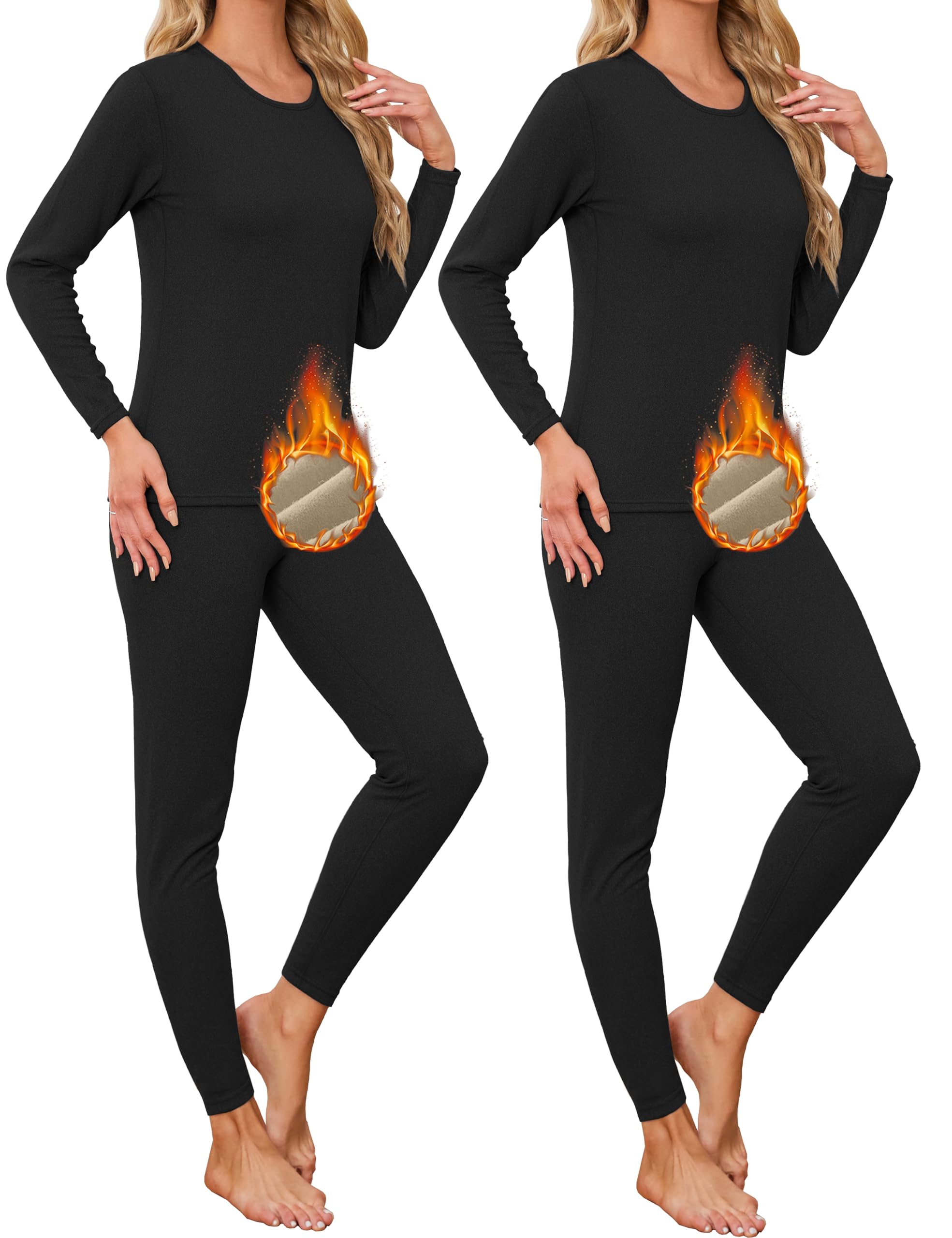 2 Sets Women's Thermal Underwear Long Johns Double-Sided Fleece Lined Base Layer Top & Bottom Pajama for Cold Weather-image-34