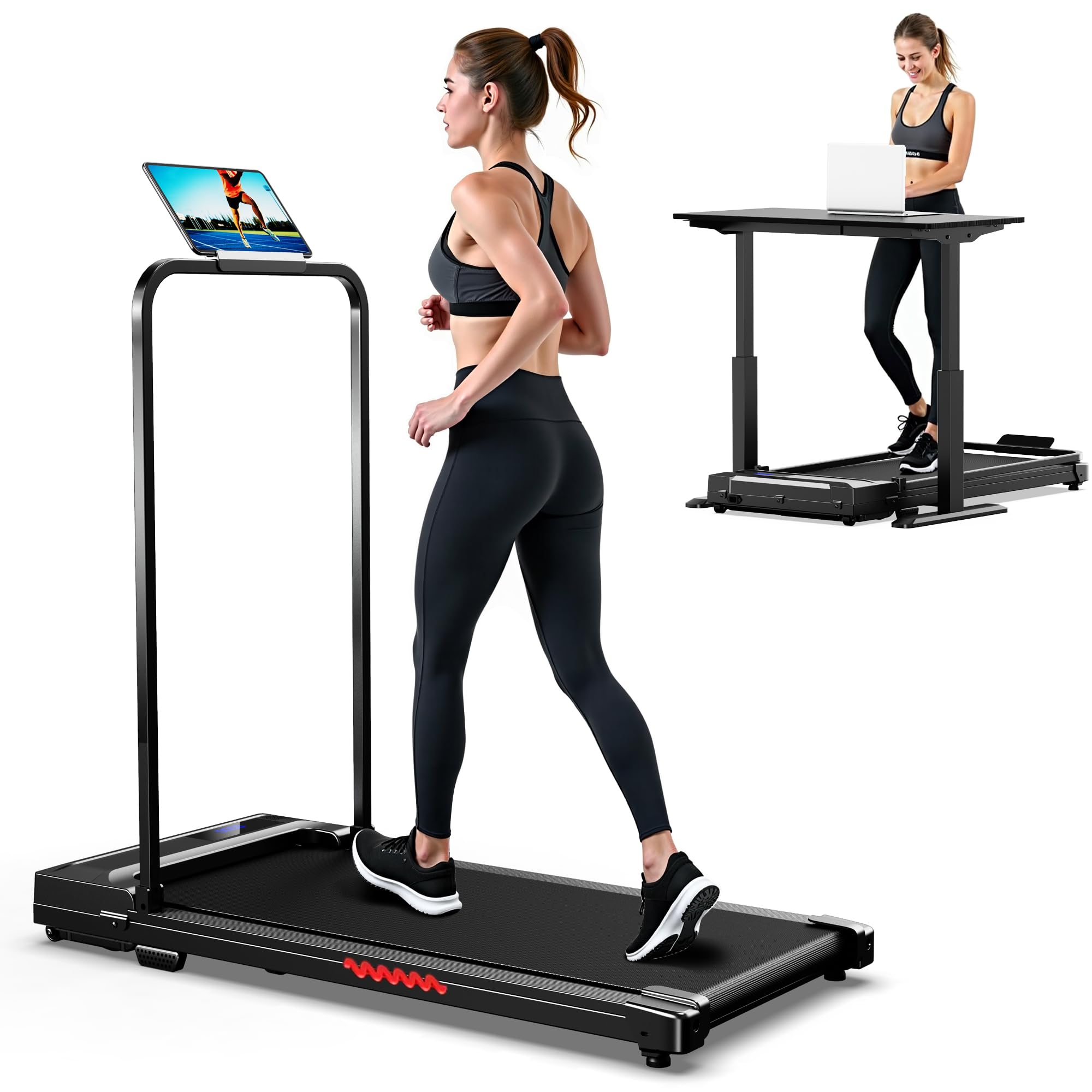 Folding Treadmill Walking Pad Foldable - Treadmills with Handle for Home Office Under Desk Running Machine Portable Compact Flat Mini Small Fold Away Motorised Slim Walking Pad Use Indoor