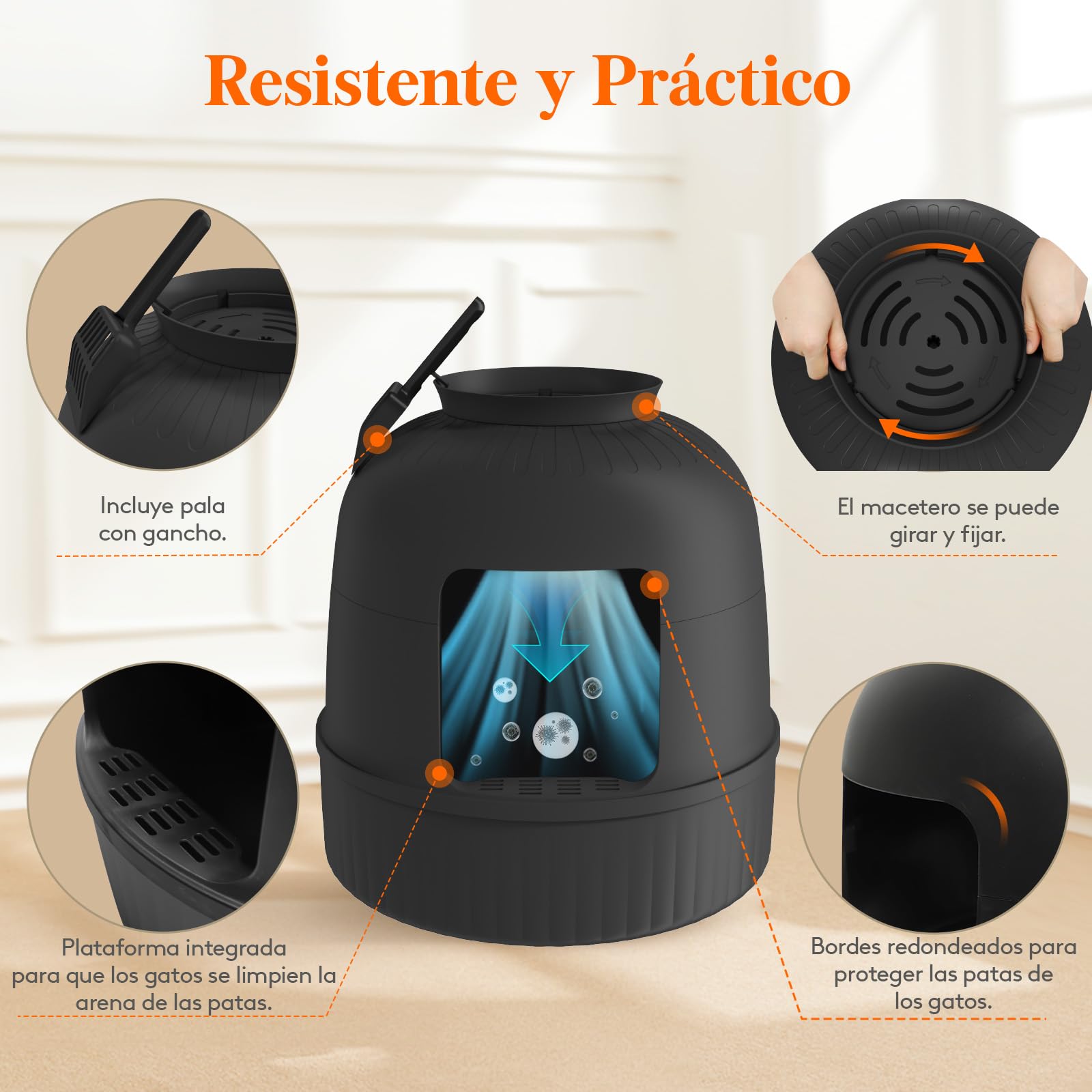 Lifewit Arenero Gato con Desodorizante y Filtro de Carbón, Arenero Maceta para Sala de Estar, Dormitorio, Esquinas, Cagadero Gatos Cerrado con Pala, 48 x 48 x 50 cm, Negro