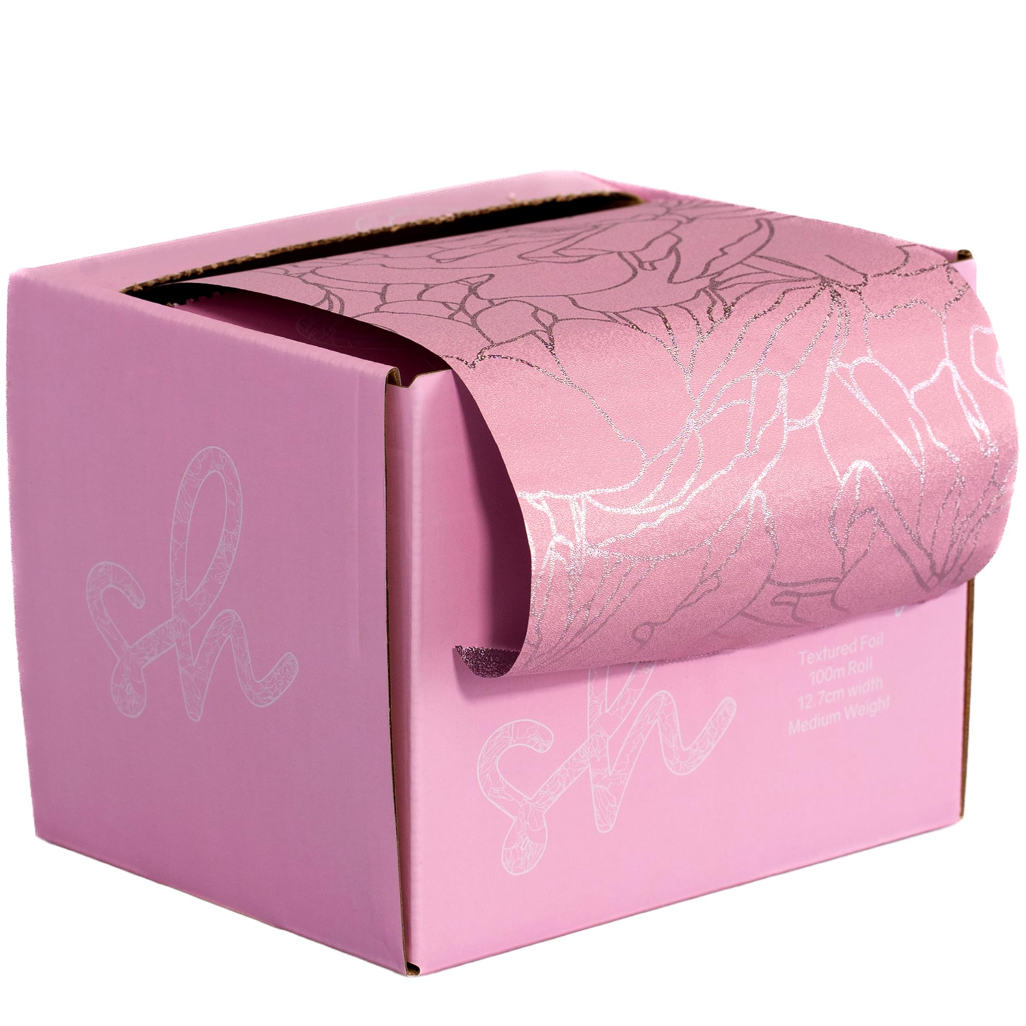 Extra breite Haarfolie, Friseurfolie für Strähnchen und Balayage, 12,7 cm breite Haarfolienrolle mit integriertem Cutter Geprägte Folie mit rosa Blumendesign