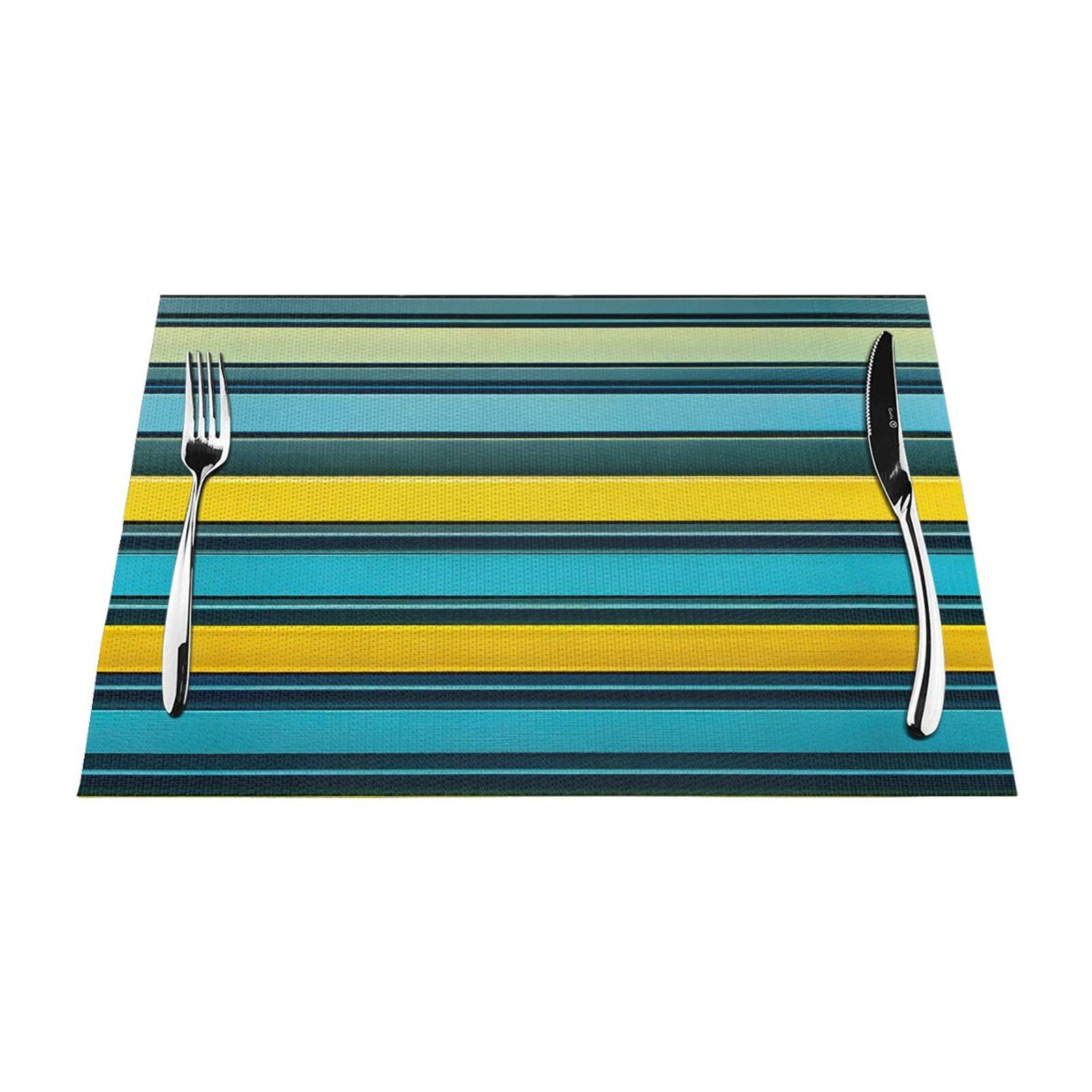 Placemats Set of 6,Table Mats Washable Placemat Decoration, Yellow and Blue Stripes Print