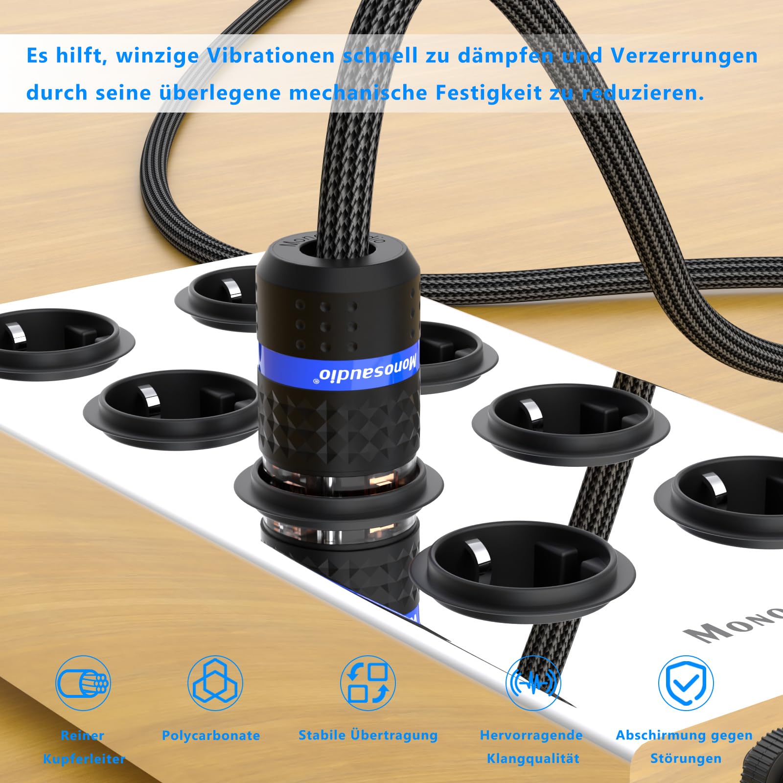 Monosaudio Coppia di connettori HiFi Schuko, IEC C15, connettore High End per dispositivi freddi, 16 A, 250 V, spina audiofilo (rodiato, E103R/F103R)