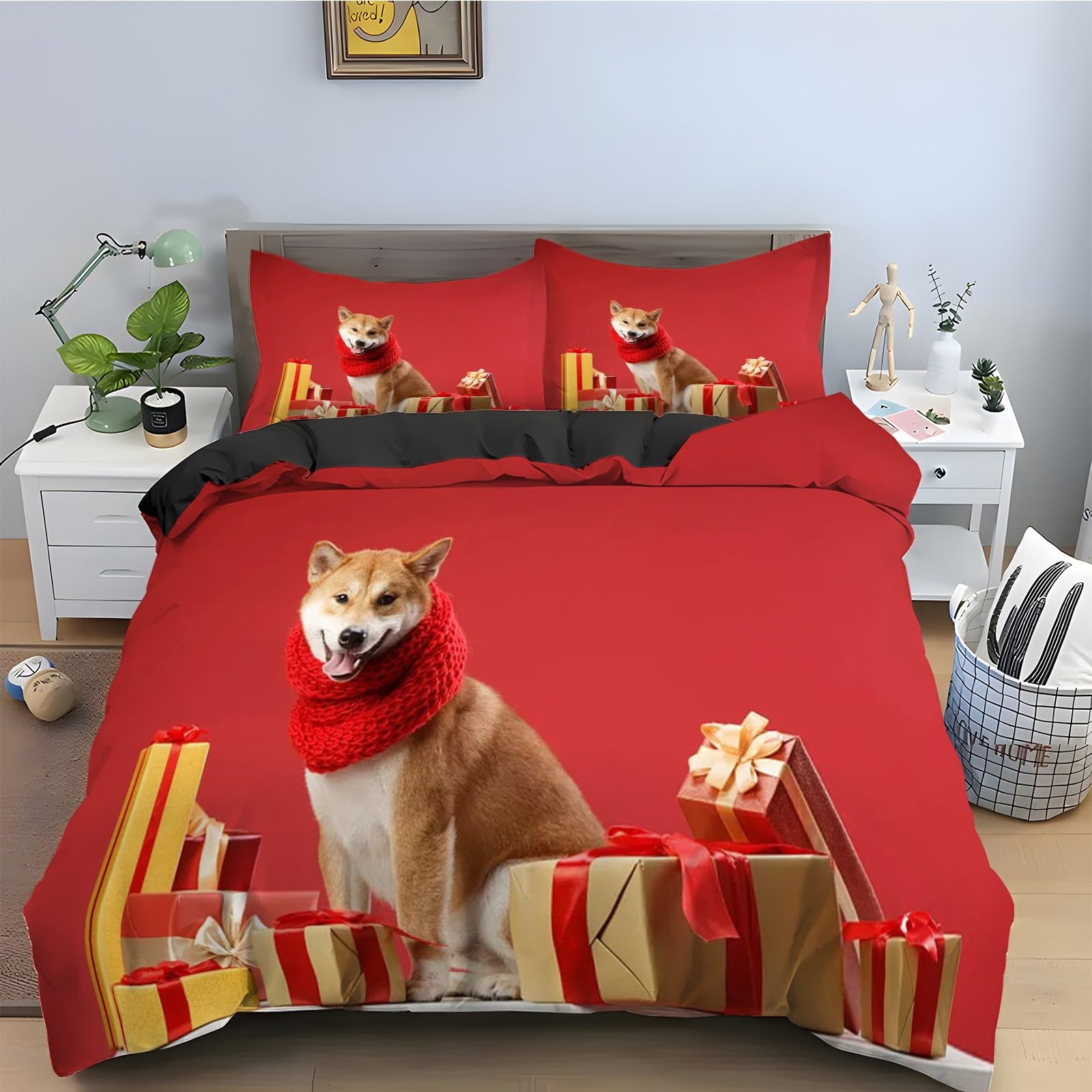 Housse de Couette 220x240 Rouge Fermeture Éclair Finie la Couette qui Glisse