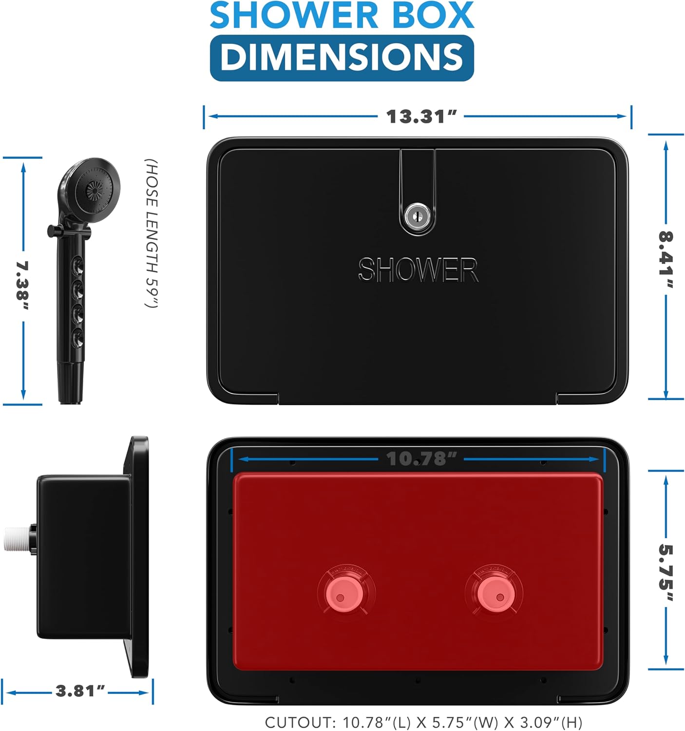 RV Exterior Shower Box Kit ABS Hose Camper Trailer Cowboy Shower (Black)
