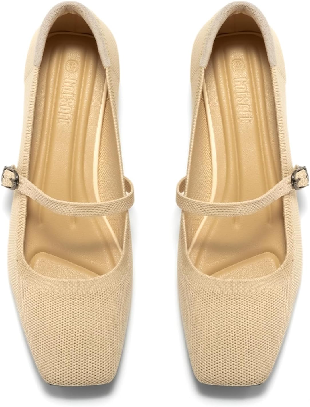 Womens Knit Mary Jane Flats Closed Square Toe Ankle Strap Ballet Flat Dressy Comfortable Slip on Shoes