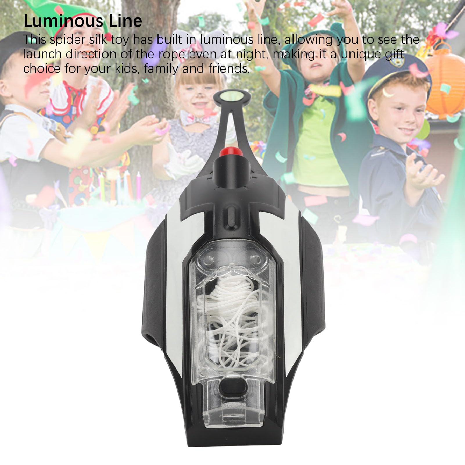 AUNMAS Spider Silk Launcher, Giocattolo Sputa Corde Luminoso con Distanza di 2,5 M, Testa Magnetica e Ventosa per Bambini