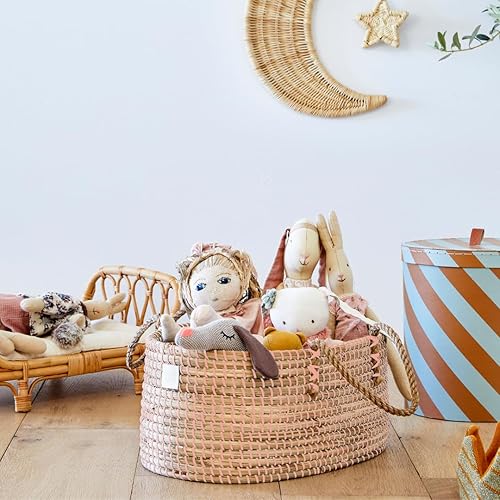 Miniatura 8 de Organizador de pañales para bebé, hecho a mano, hierba marina orgánica, cesta de pañales azul de lujo, organizador de pañales azul claro,