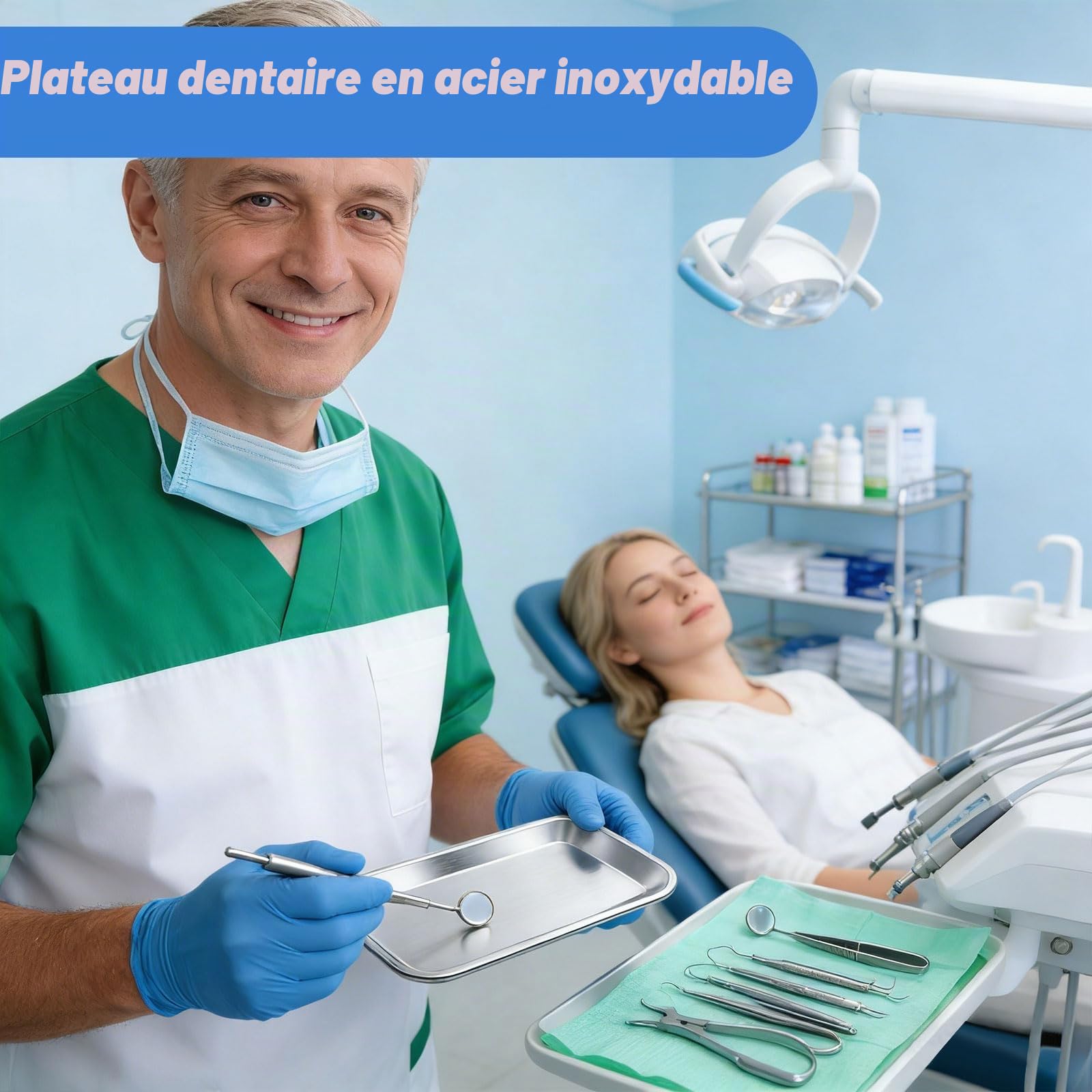 4 Pièces Plateau à Instruments, Plateaux Rectangulaires en Acier Inoxydable, Réutilisable Plateau de Laboratoire pour Les Salons de Beauté, Les Cliniques Vétérinaires, Les Cbinets Dentaires