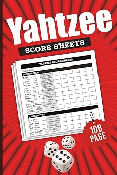 Yahtzee Score Sheets Large Print Double Sided Scorekepping Cards For Yahtzee Dice Game - 108 Pages, 6x9 inche