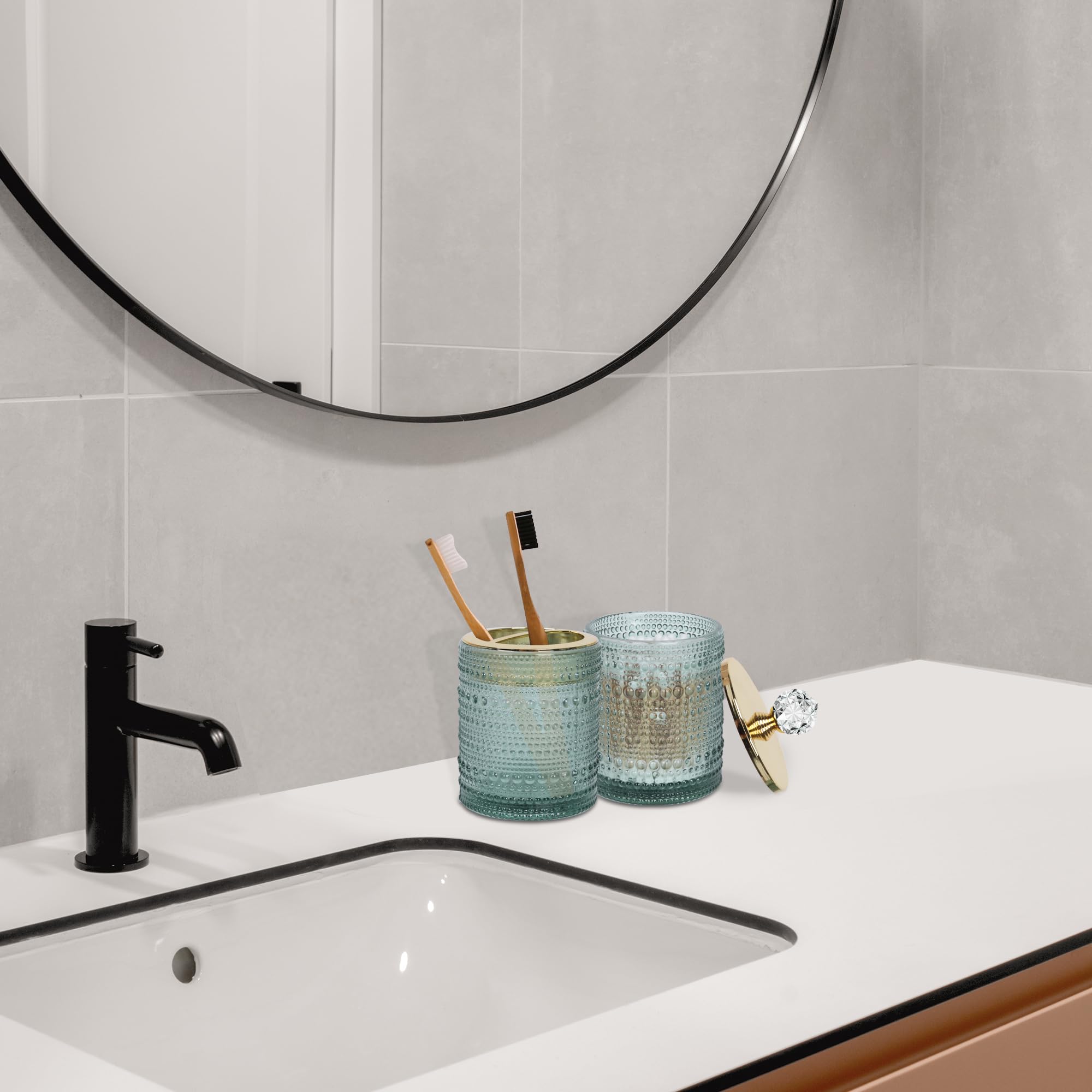 Set Accessori Bagno 4 Pezzi - Dispenser Sapone E Portaspazzolino, Grigio - Foto 7