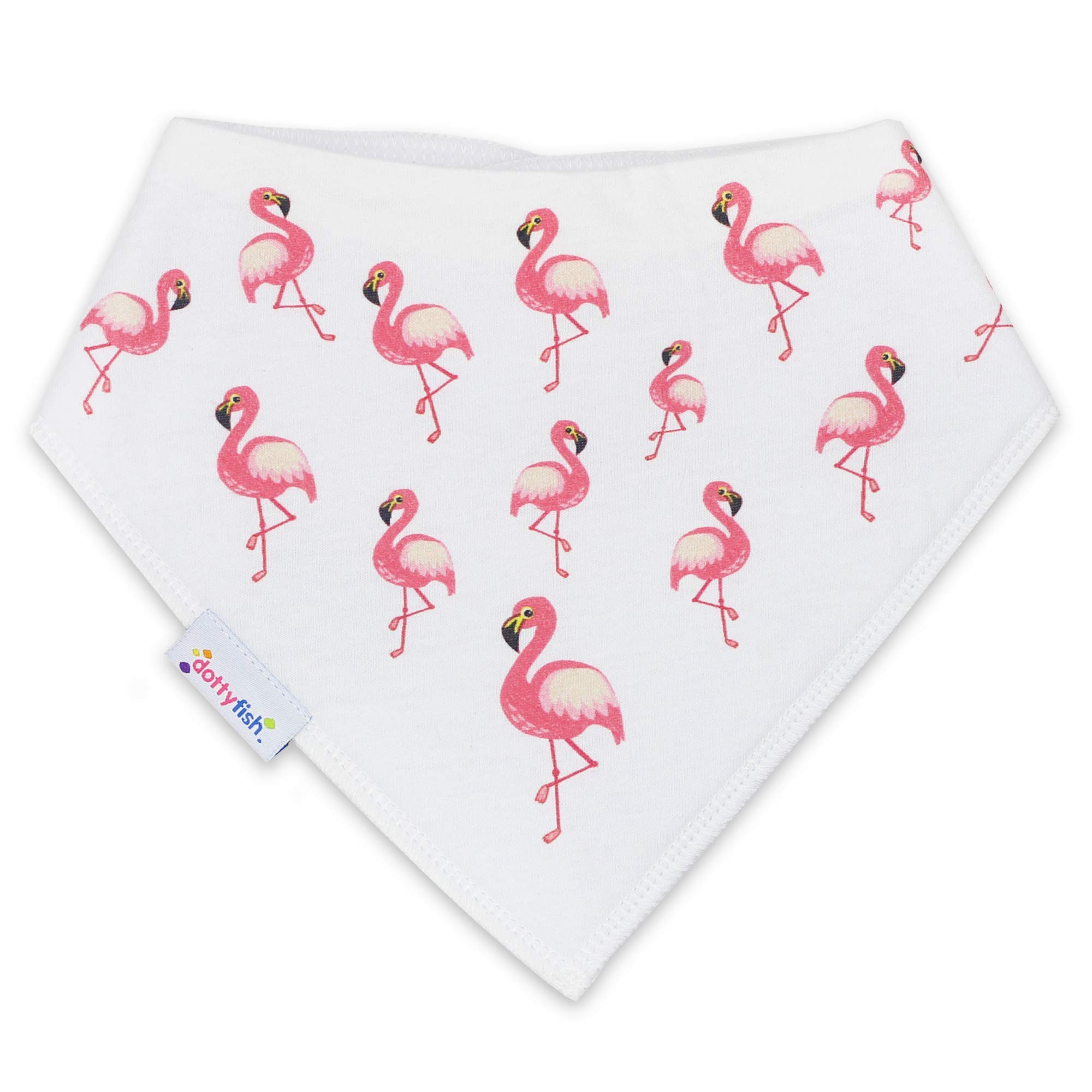 Dotty Fish Baby Bandana Bibs – Organic Cotton Dribble & Teething Bibs with Super Absorbent Fleece Backing, Adjustable Popper Closure, for Newborns & Toddlers – Flamingo