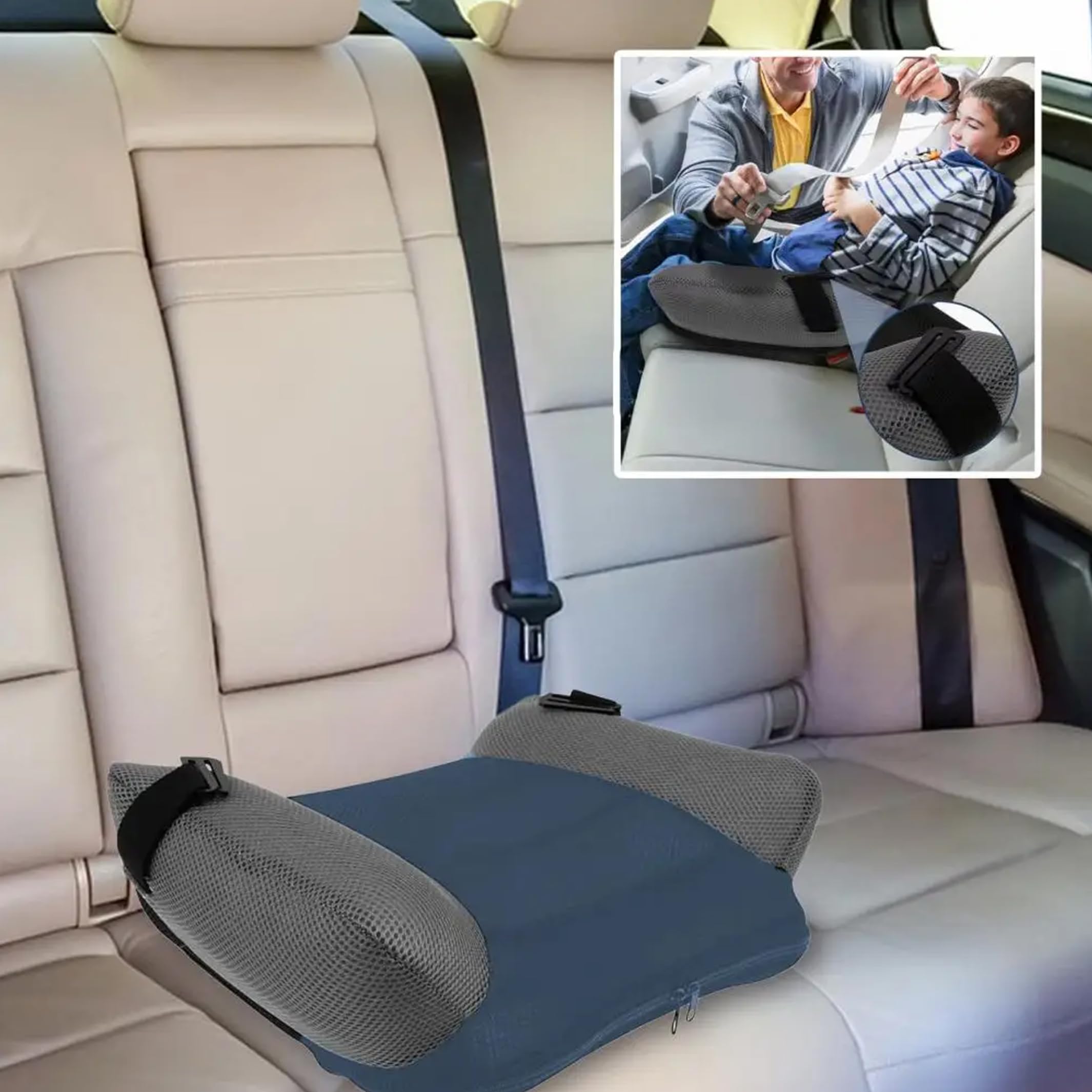 Seggiolino Auto Per Bambini, Seggiolino Auto Gonfiabile Per Bambini - Gonfiaggio Rapido A Bocca, Design A Rete Portatile Per I Viaggi - Blu, 14, 57x19, 29 Pollici