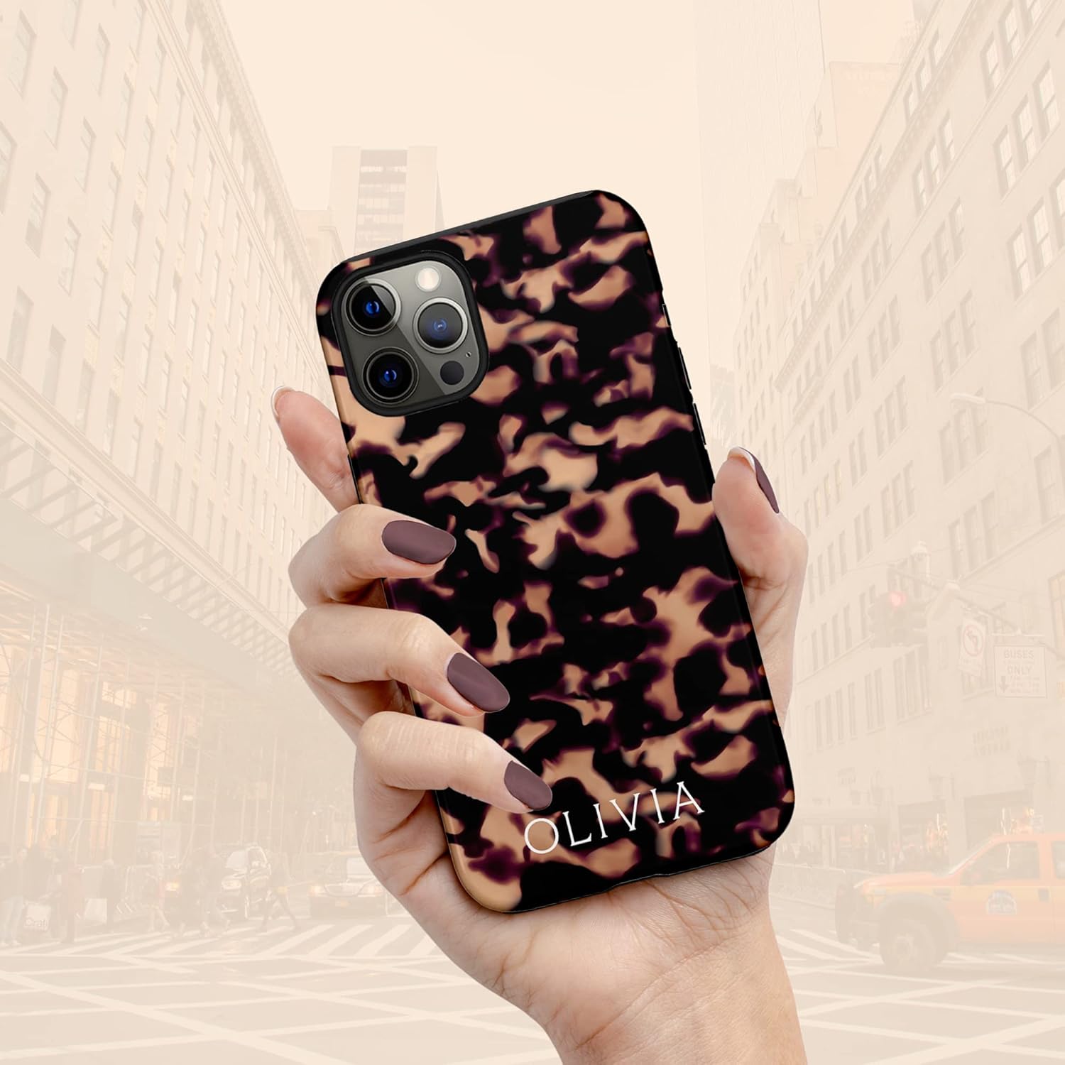 Custom Name Tortoise Shell Case, Animal Print Personalized Tort Case, Compatible with iPhone 17 Air, 16 Pro Max, 15 Plus, 14, 13 Mini, 12, 11, X/XS Max, XR, 7/8