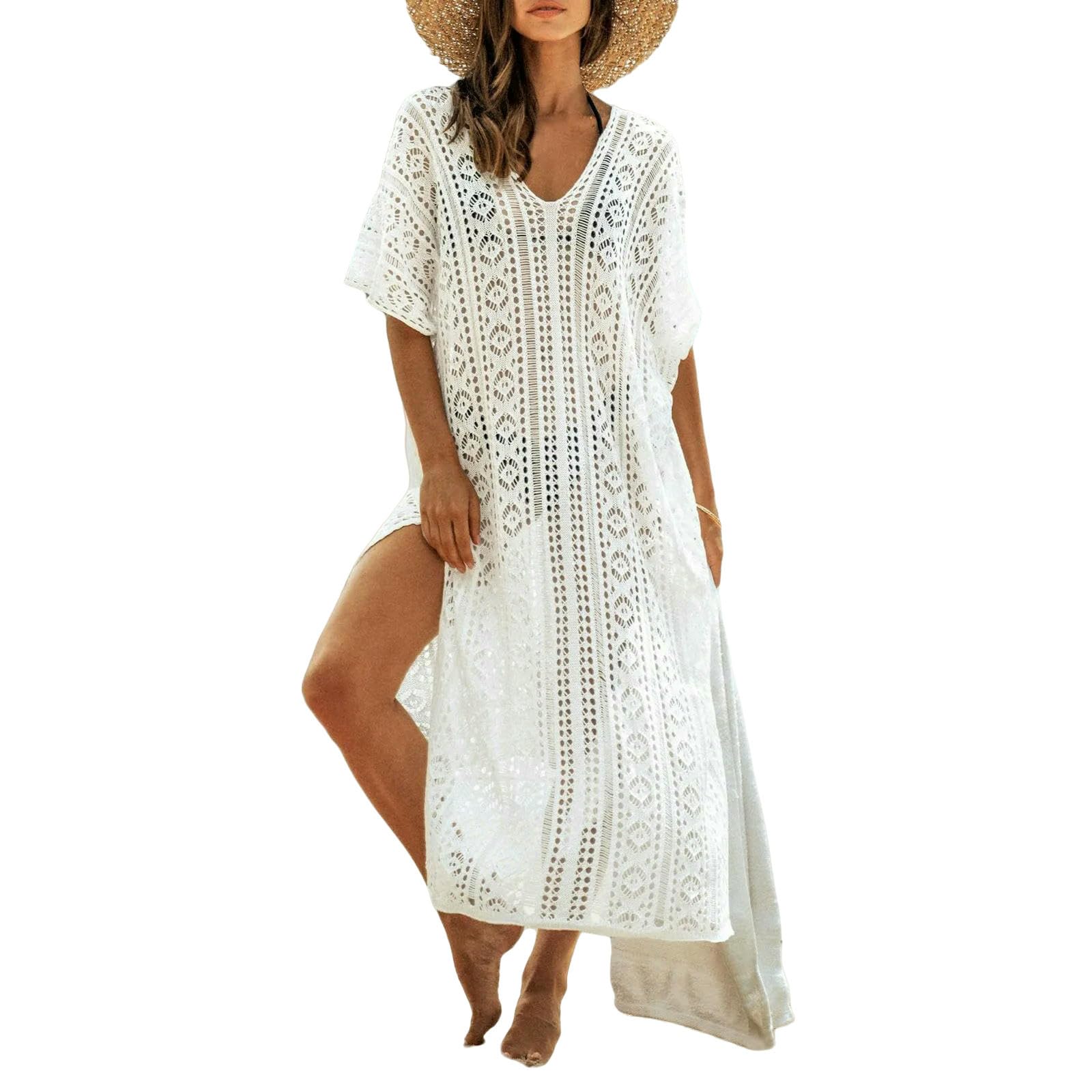 Paréo Plage Femmes Au Crochet Couvrir Cardigan Tassel Perles Décor Échal Cape pour Maillots De Bain Pareo Plage-Blanc-Une Taille