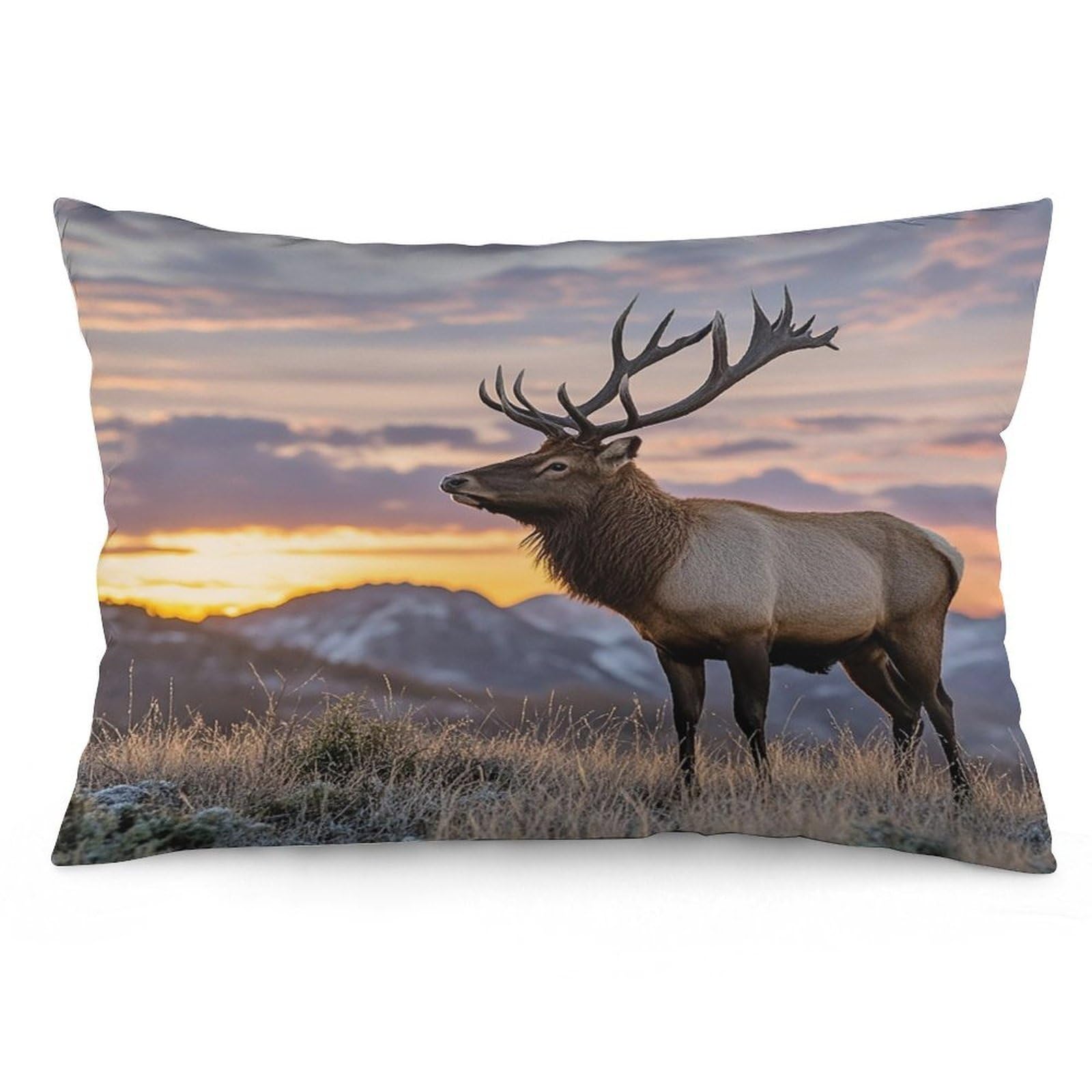 Red Deer Bull Elk Sunset Throw Pillow Cover Soft Pillow Case Decorative Lumbar Pillow Cover Cozy Throw Pillowcase Polyester Rectangular Cushion Case Decor for Couch Sofa Bed