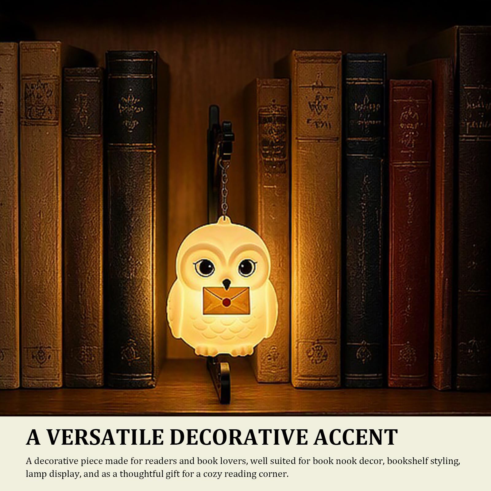 Owl Bookshelf Lantern, Vintage Book Nook Lamp with Warm LED Glow, White 3.94 Inch, 150.00x50.00x50.00mm - Image 4