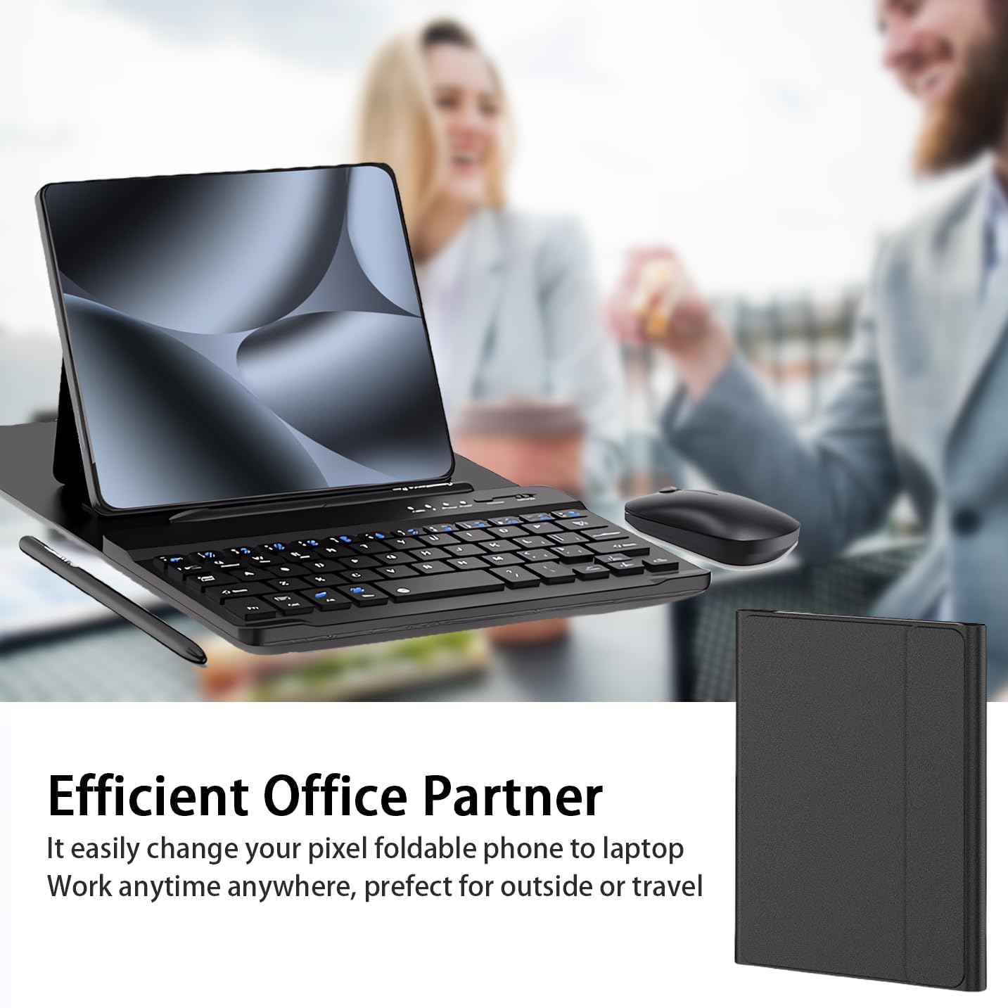 for Google Pixel 10 9 Pro Fold Keyboard and Mouse, Portable Mini Bluetooth Keyboard with Leather Case and Pen, 4 in 1 Set for Pixel 10 Pro Fold Accessories