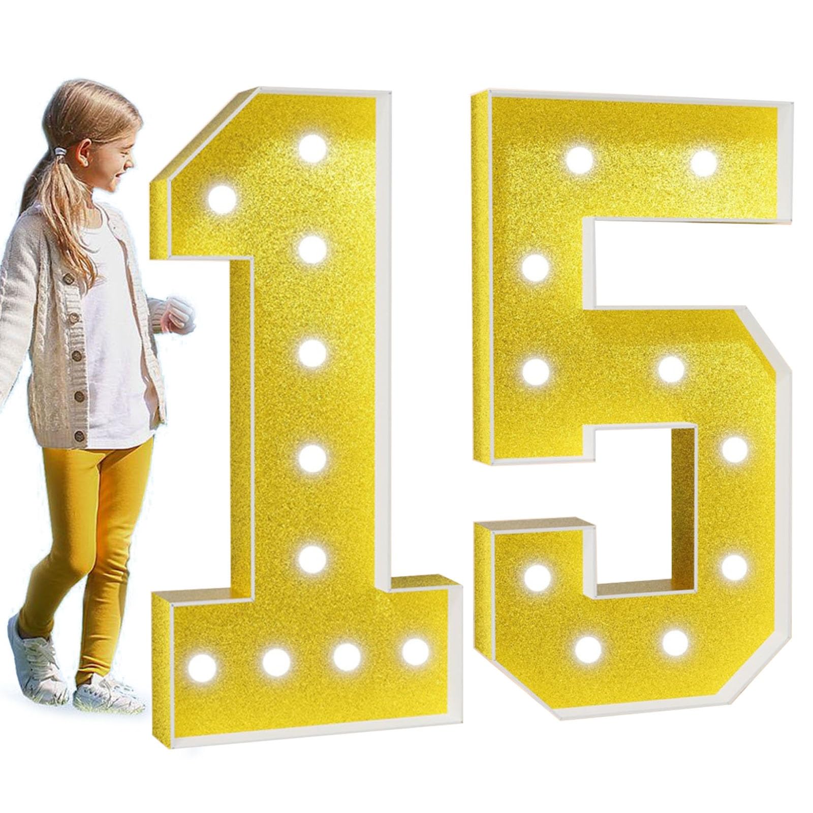 Marquee Light Up Number Large Mosaic Numbers Sign with White Lights Giant Mosaic Frame Number for 5th 50th Birthday Party Anniversary Decorations Pre-Cut Foam Board(Color:Number 15,Size:70cm/2.3FT)