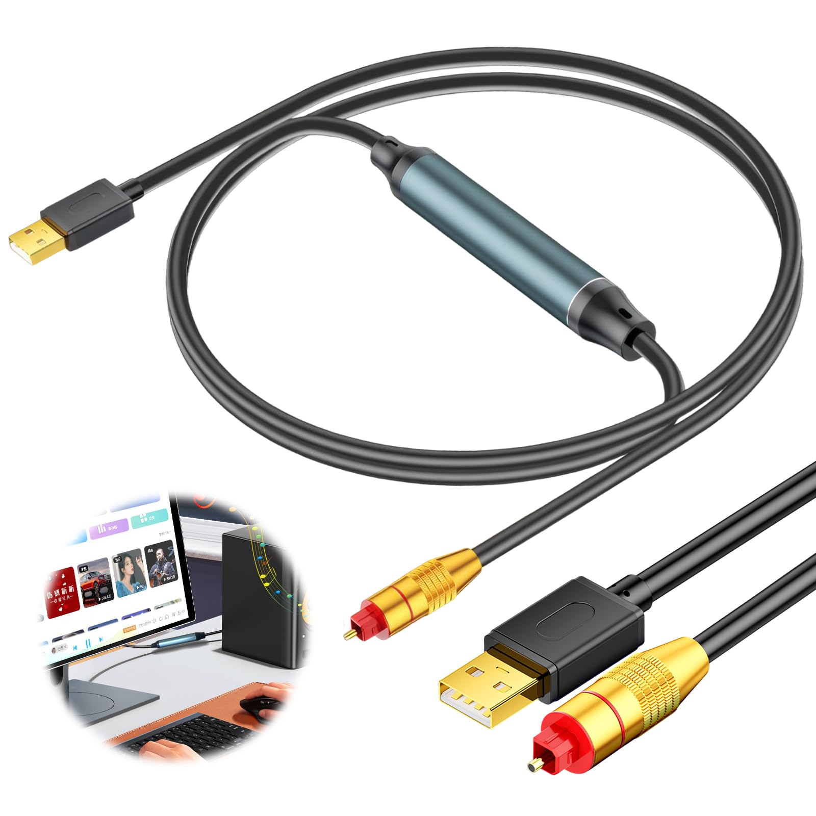 Adaptateur Audio USB Vers Optique SPDIF - Convertisseur Fibre Portable 1,5m Plug And Play Pour Ordinateur Et Home Cinéma