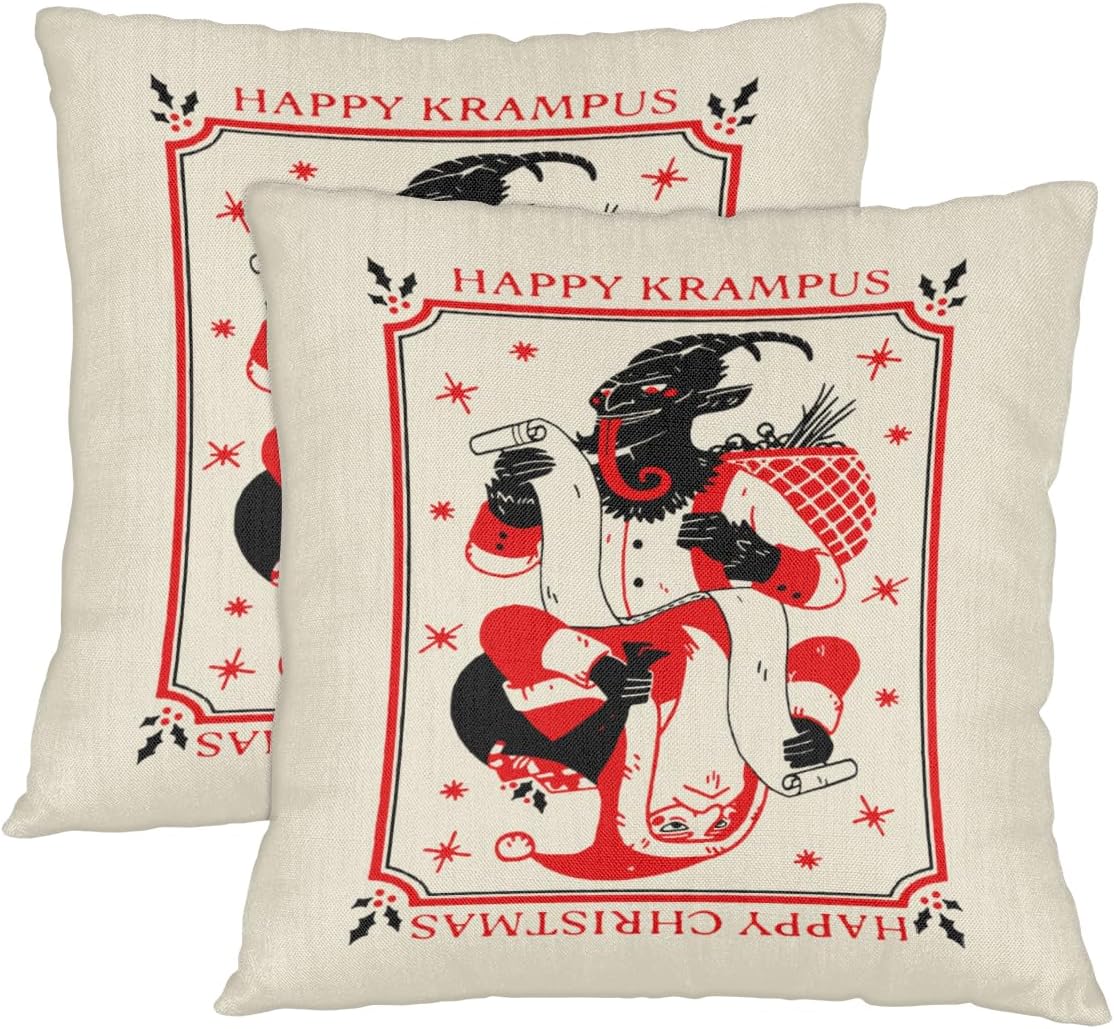 TropicalLife Happy Krampus Throw Pillow Covers 18x18 Inch Set of 2 Decorative Linen Cushion Case for Sofa Living Room Couch Bed