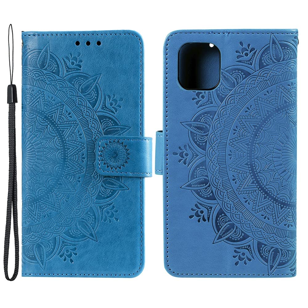 CoverKingz Portafoglio Magnetico Per IPhone 16e: Custodia In Ecopelle Con Motivo Mandala Blu, Fessure Per Carte E Banconote. Supporto Per Videochiamate.