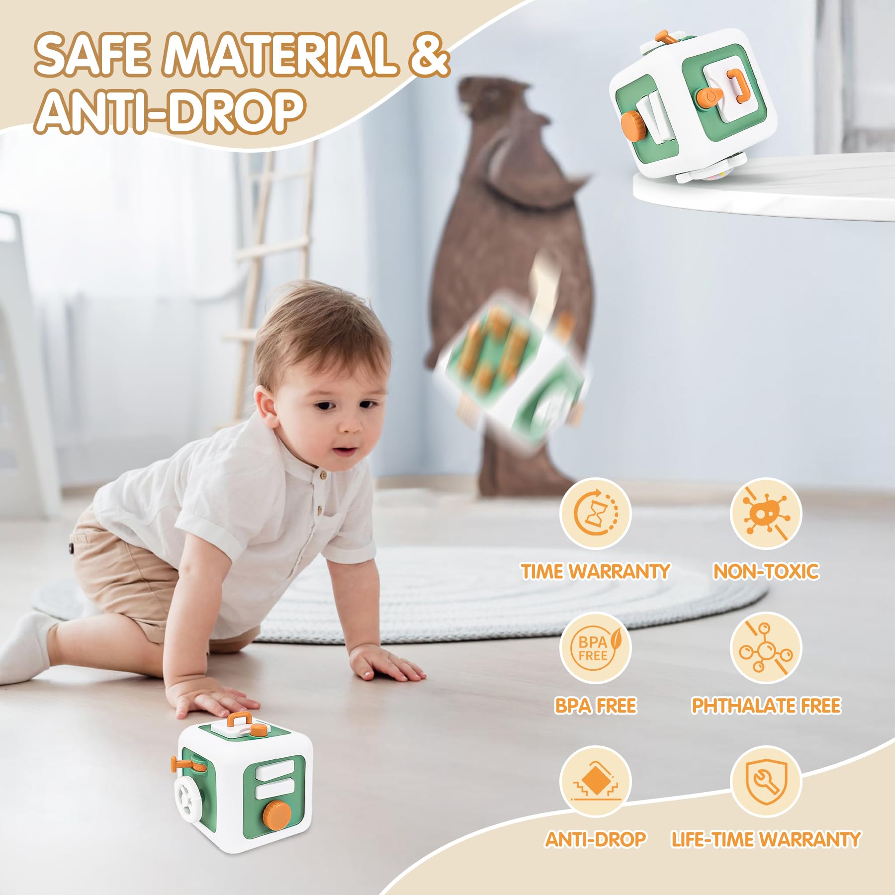 Juguetes para niños y niñas de 1 año, cubo ocupado Montessori, juguetes de viaje para niños pequeños de 1 a 3 años, regalos para niños de 1 año, verde 5