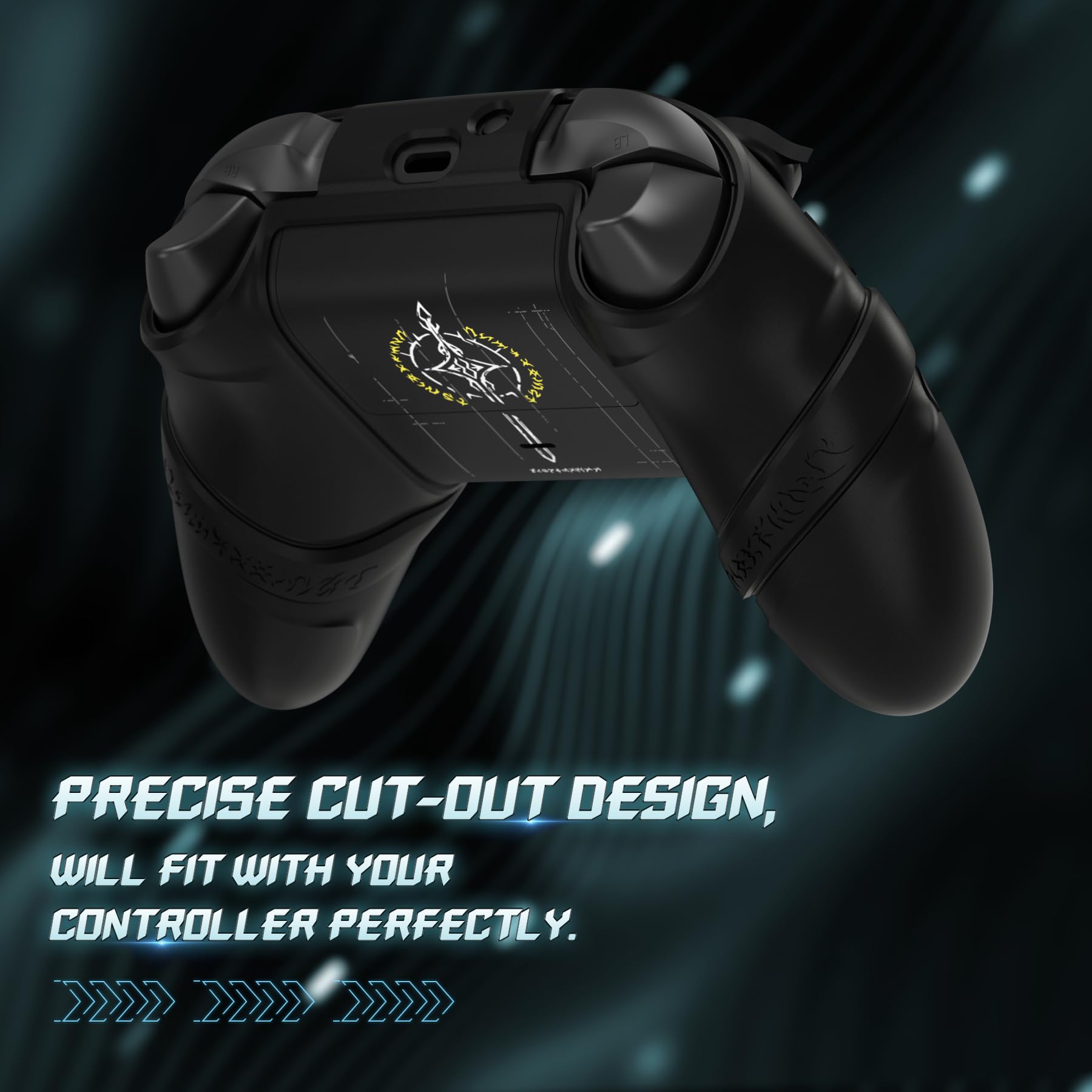 PlayVital Cover Controller per Xbox Series X/S Joystick, Custodia Skin Silicone Grip Antiscivolo & Copri Levette Analogiche & Adesivi per Xbox Core Wireless Controller, Runes, Nero