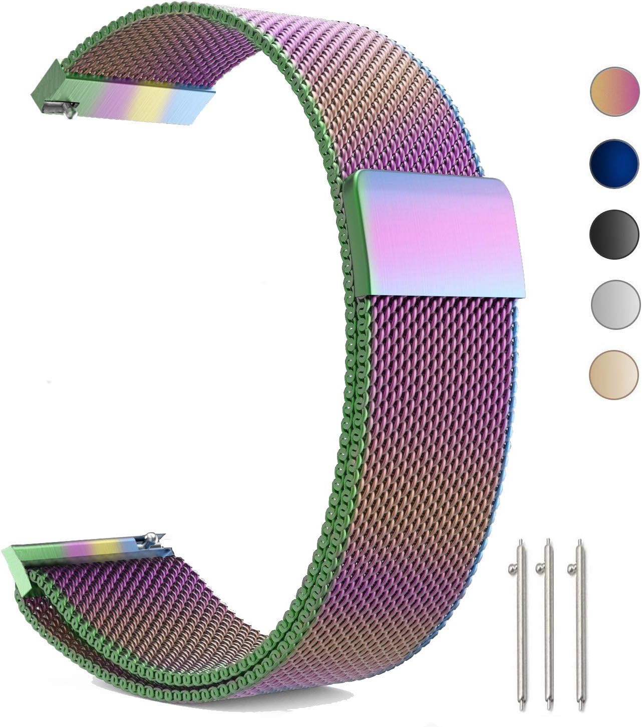 ZGS Compatible with 20mm Watch Strap, Loop Stainless Steel Mesh Strap Replacement for Garmin Vivoactive 3 Music/Vivomove HR/Forerunner 245 / Forerunner 645 Music (20mm Colorful)