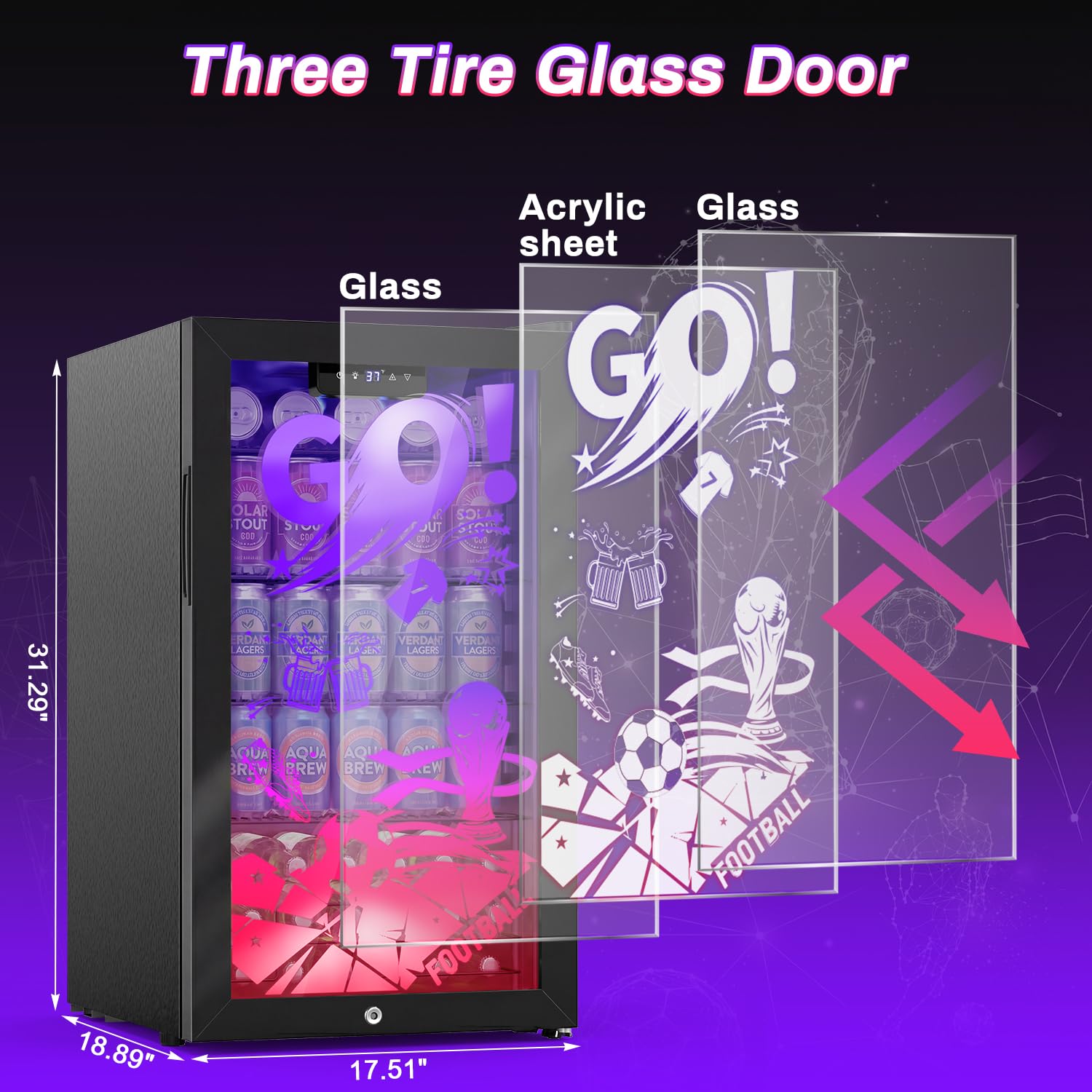 Velivi Gaming Glass Door Mini Fridge – 3.2 Cu Ft Cool Mini Fridge Lockable Beverage Refrigerator With LED Gaming Lights, Cyberpunk Drink Cooler For Soda Beer, Perfect For Gaming Room Bar Home Party on Fridge.com - View 2