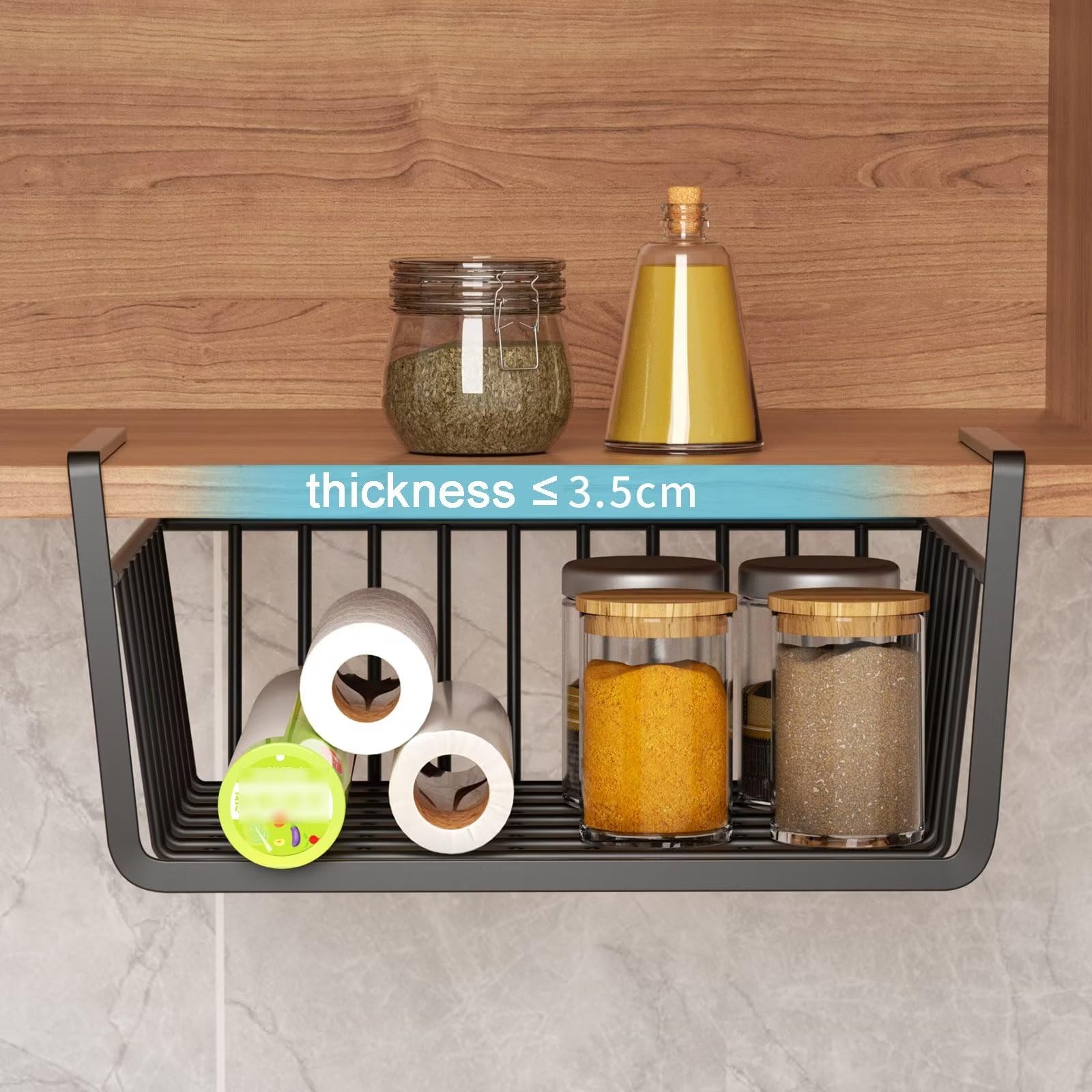 Paquete de 4 cestas colgantes de metal para cocina y baño, color blanco, para despensa, escritorio, 36 x 25 x 14 cm y 27 x 25 x 14 cm