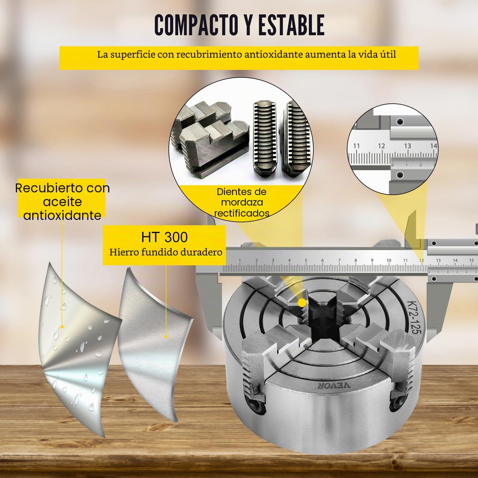 Mophorn K72-125 Mandril De Torno Autocentrante 160 mm, Torno de Mandril Autocentrante de 4 Mordazas de 4,92" (125 mm), Fresado de Rectificadoras Internas y Externas Accesorios de Torno de Herramientas