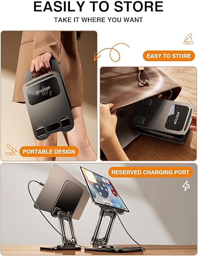 Miniatura 6 de Soporte para iPad para escritorio, rotación de 720 Soporte portátil para tableta de 7.48 pulgadas de altura ajustable Soporte de monitor Soporte de