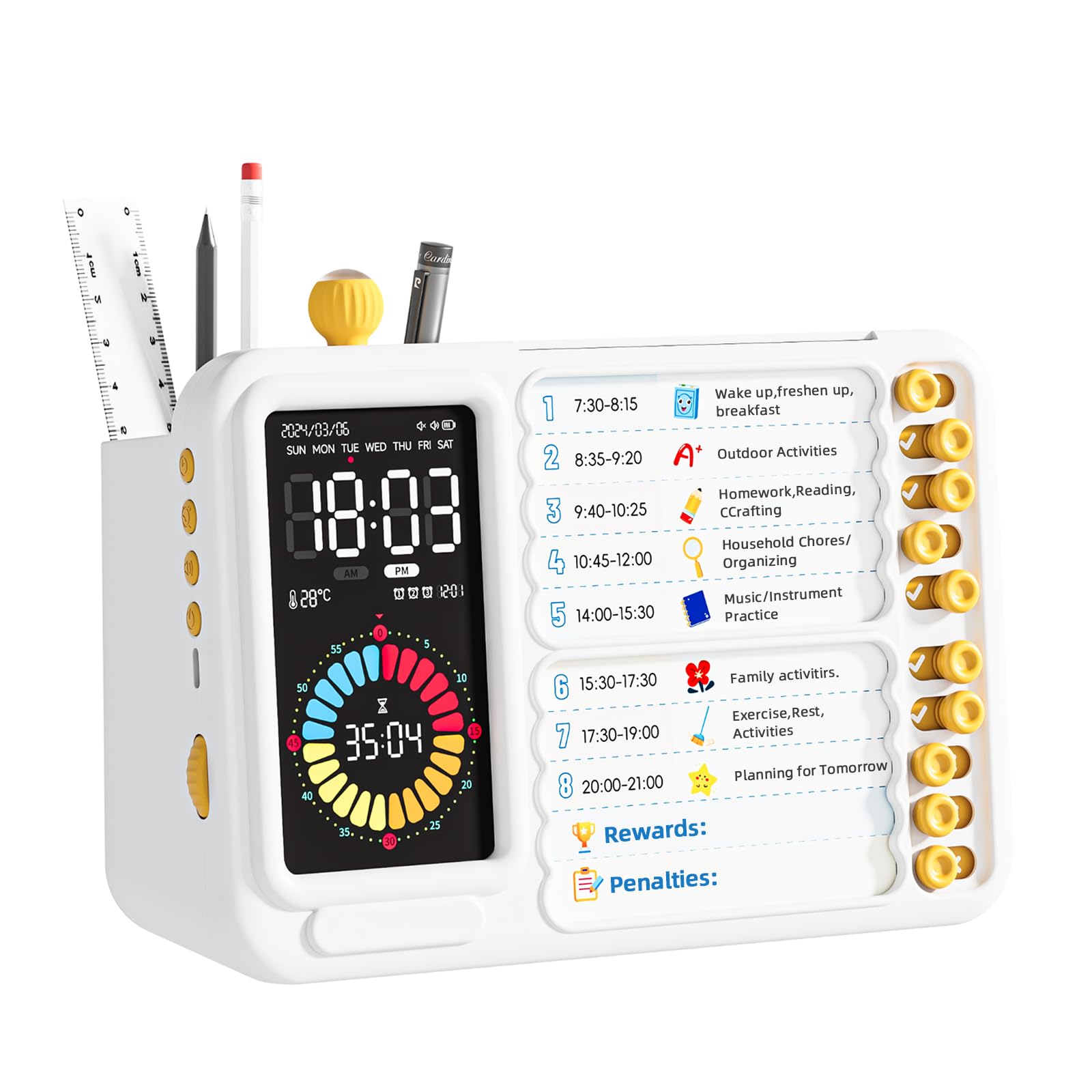 Timer Visivo Per Bambini ADHD - Conto Alla Rovescia, Sveglia, Planner Attività, Con Pennarelli - Foto 6