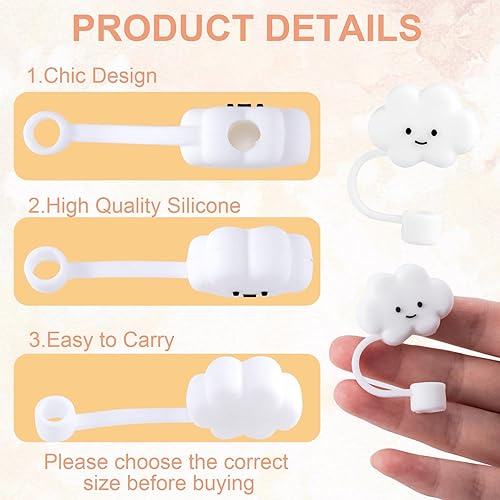 Miniatura 3 de 6 tapas de silicona reutilizables con diseño de dibujos animados de nubes, tapones para pajitas para beber, juego de popotes para 0.315 in, para