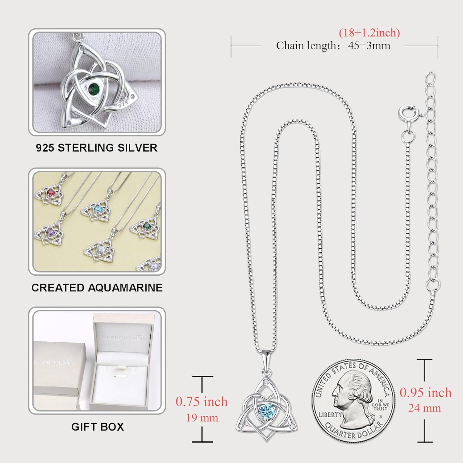 STARCHENIE Celtic Knot Necklace for Women 925 Sterling Silver Trinity Love Knot Pendant Birthstones Jewelry - Image 6